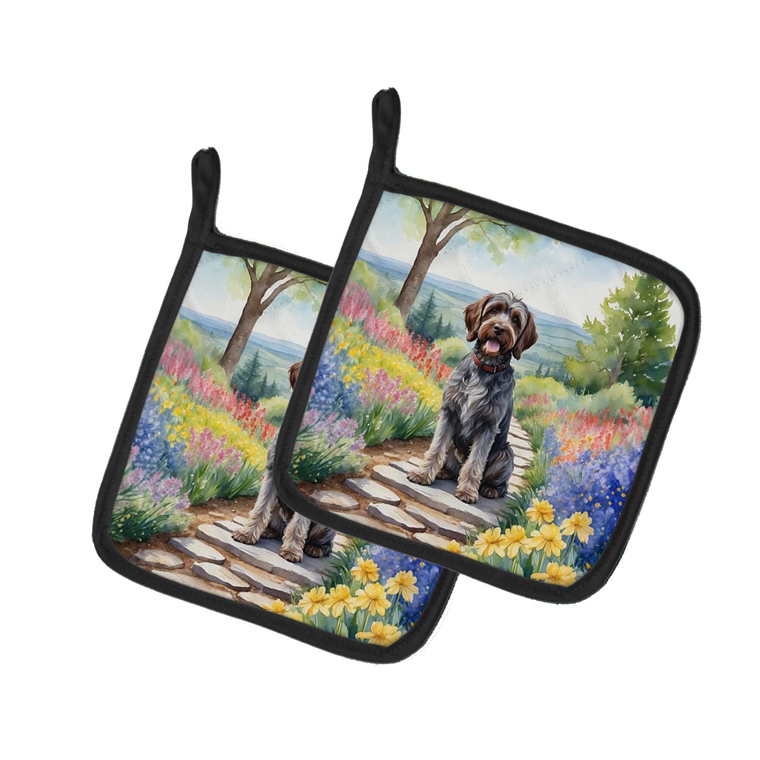 Wirehaired Pointing Griffon Spring Path Pair of Pot Holders