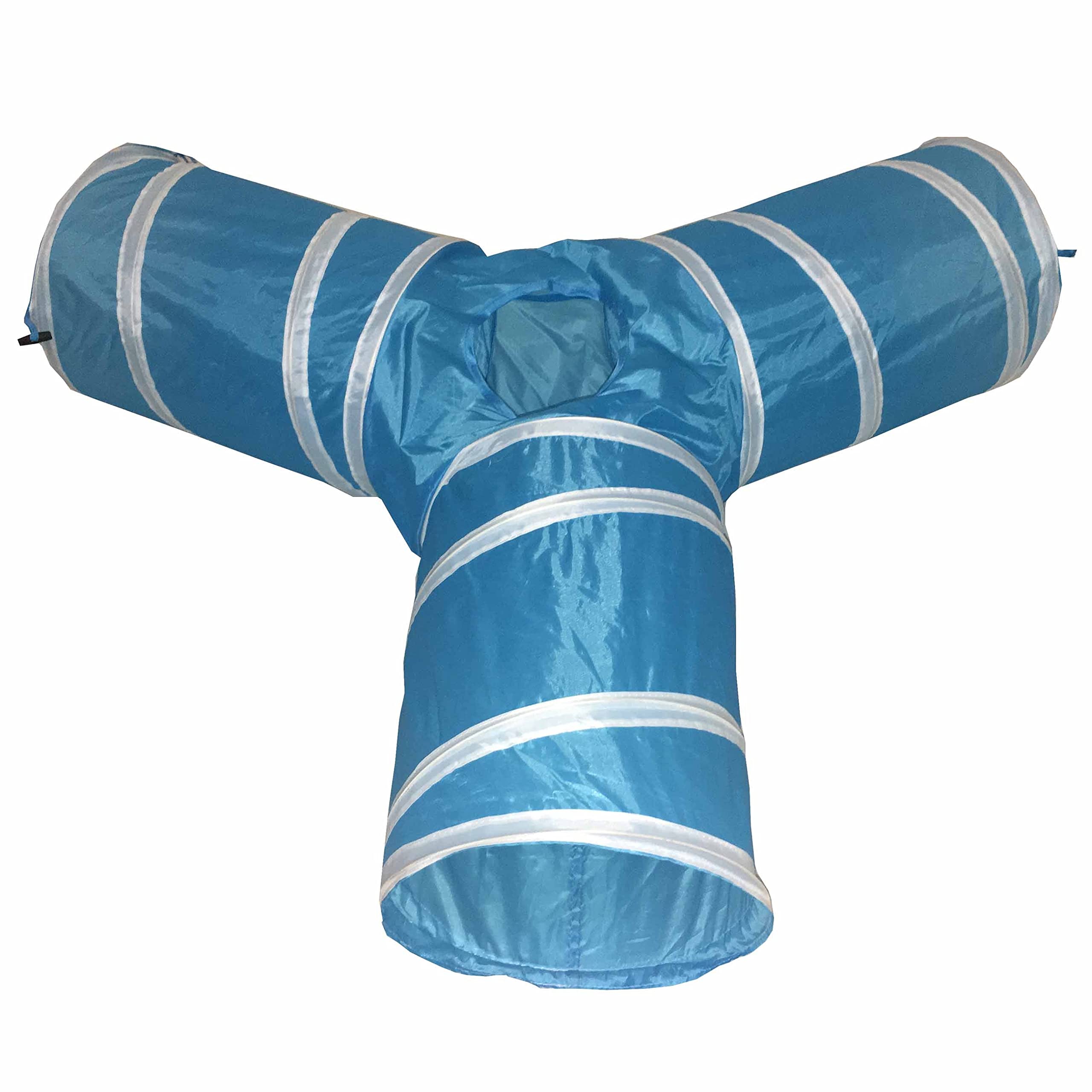 Pet Life 3-Way Kitting-Go-Seek Interactive Collapsible Passage Kitty Cat Tunnel - One Size - Blue/White