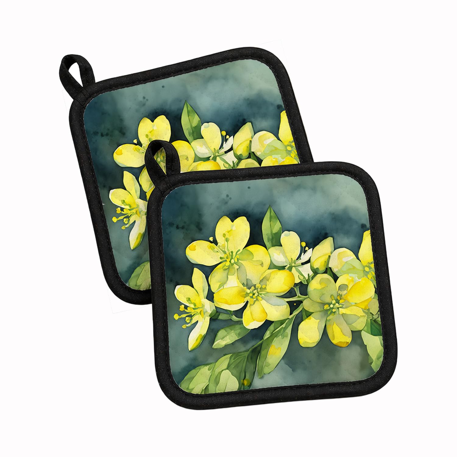 Carolines Treasures South Carolina Yellow Jessamine in Watercolor Pair of Pot Holders Kitchen Heat Resistant Pot Holders Sets Oven Hot Pads for Cooking Baking BBQ, 7 1/2 x 7 1/2