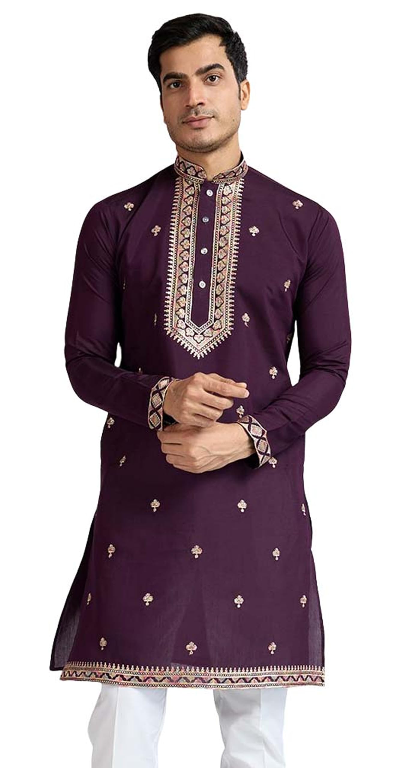 Kalaanj Men'S Embroidered Silk Kurta || Only Kurta (Kalss2501Mk-Maroon-Xxl)