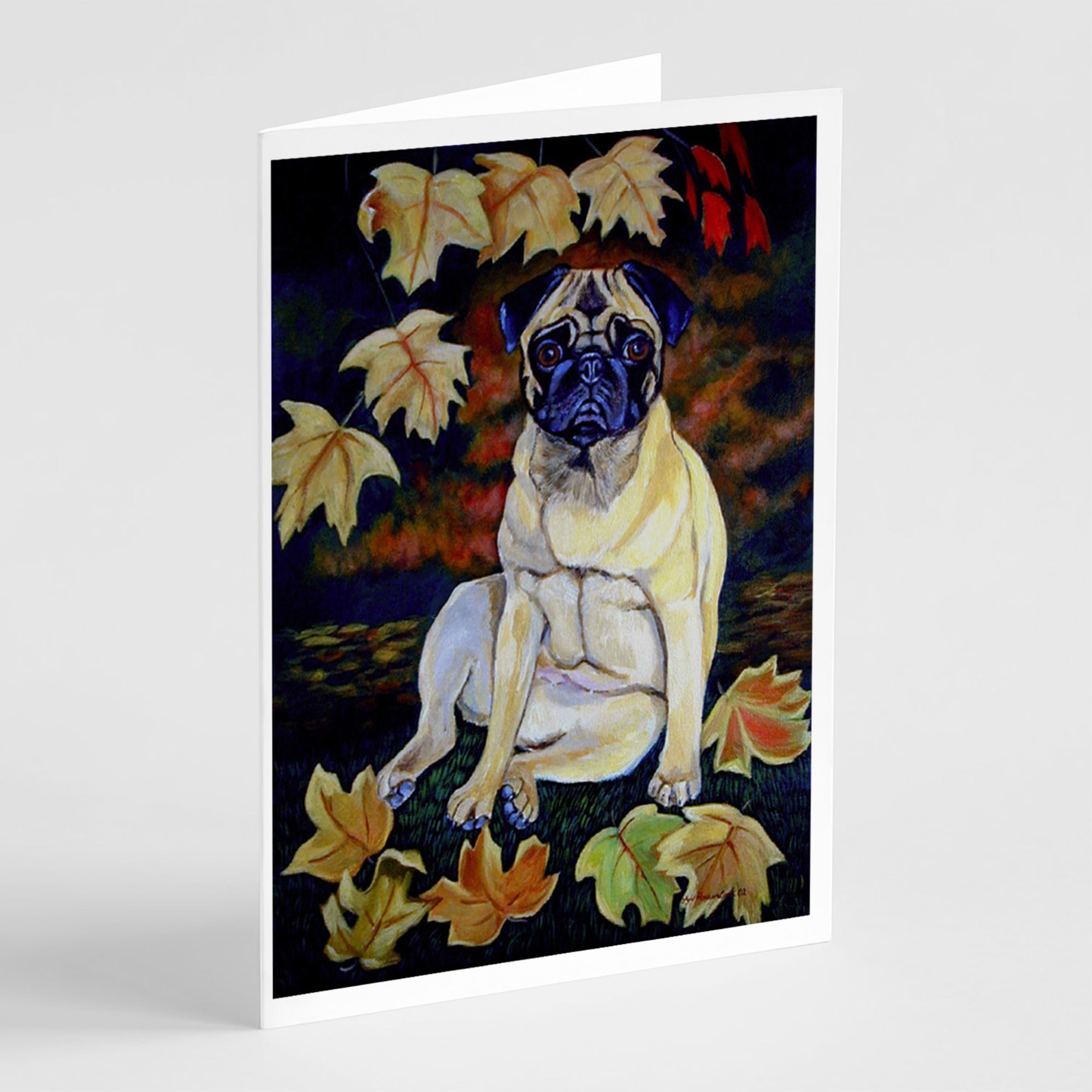 Fawn Pug In Fall Leaves  Greeting Cards And Envelopes Pack Of 8