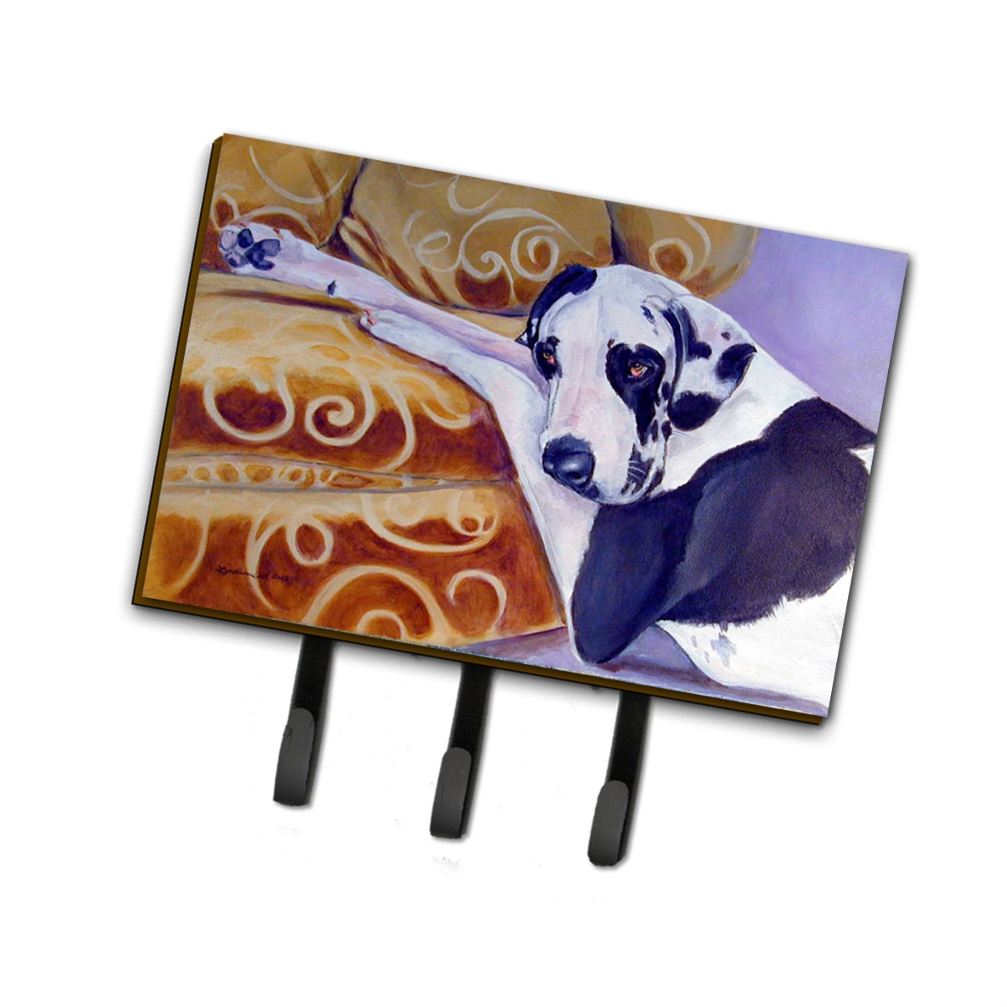 Caroline'S Treasures 7162Th68 Harlequin Natural Great Dane Leash Holder Or Key Hook, Large, Multicolor