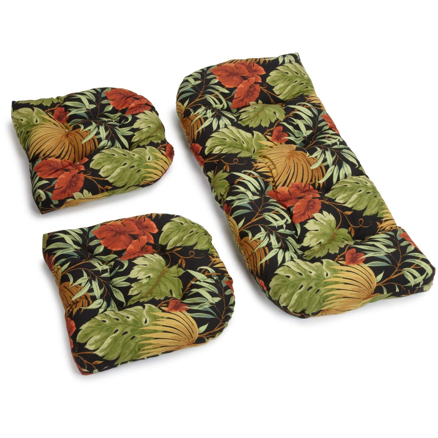 U-Shaped Spun Polyester Tufted Settee Cushion Set (Set of 3) - Tropique Raven
