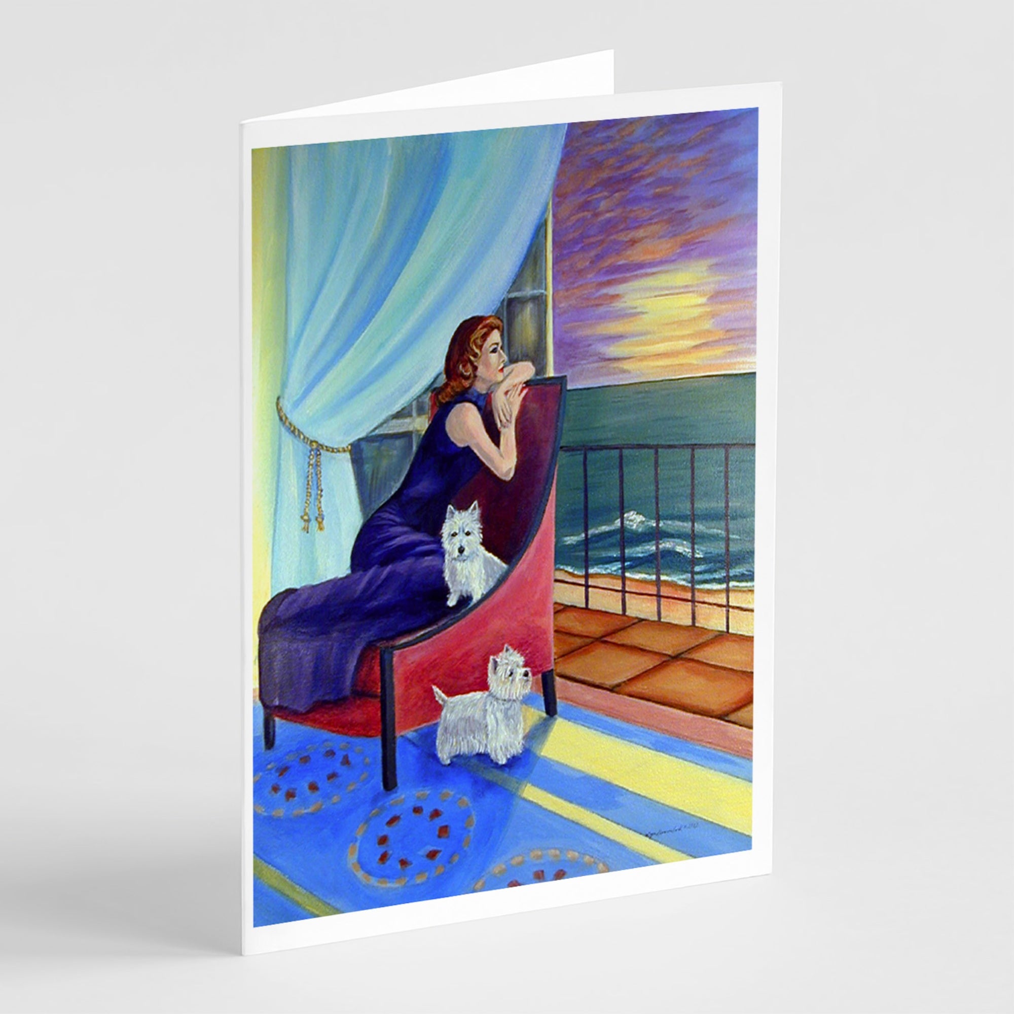 Lady With Her Westie  Greeting Cards And Envelopes Pack Of 8