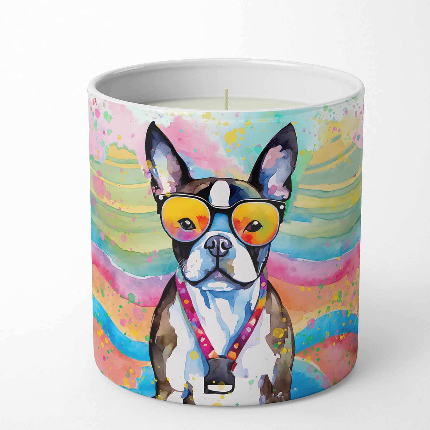 Boston Terrier Hippie Dawg Decorative Soy Candle
