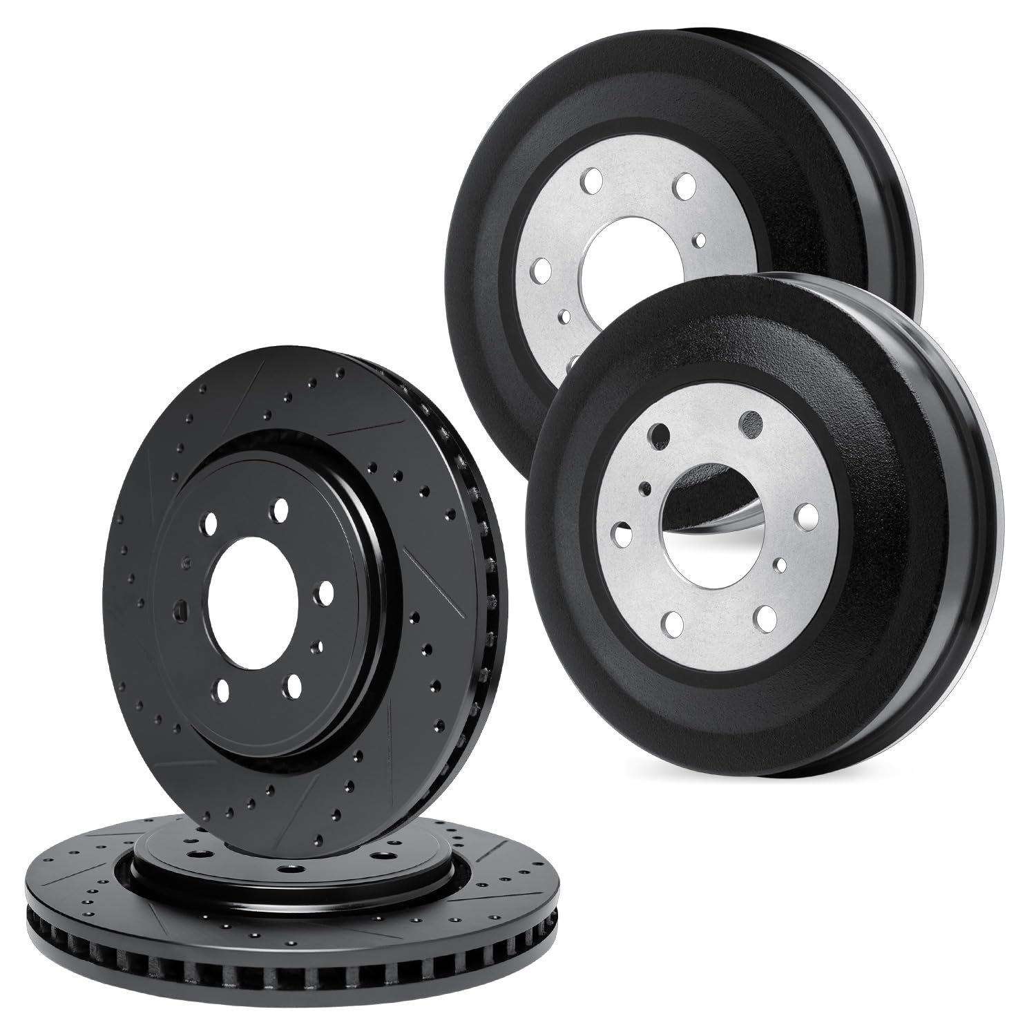 R1 Concepts Drilled and Slotted Black Disc Brake Rotor and Drum Set WHPN2-72033