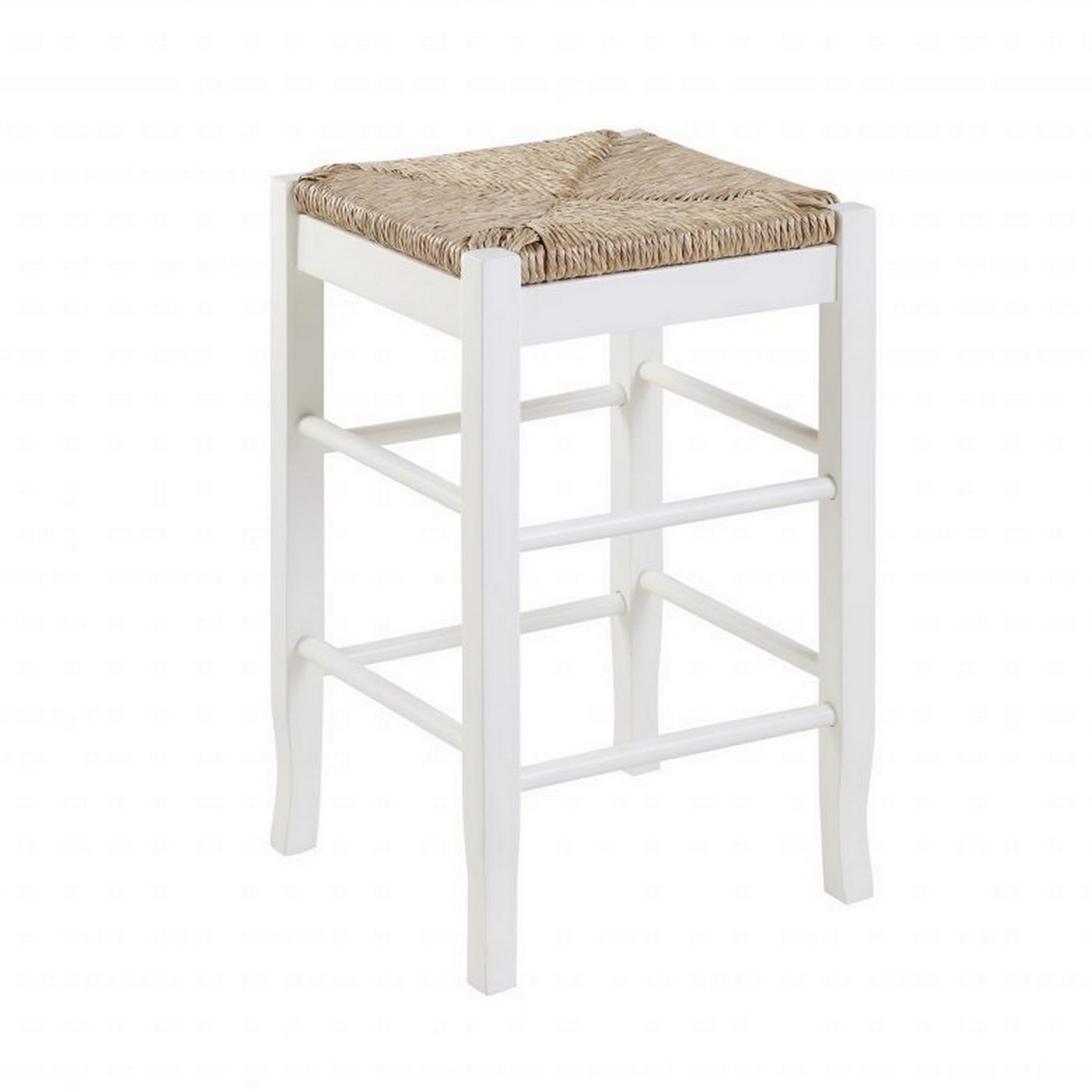 Square Wooden Frame Counter Stool with Hand Woven Rush, Ivory and Brown