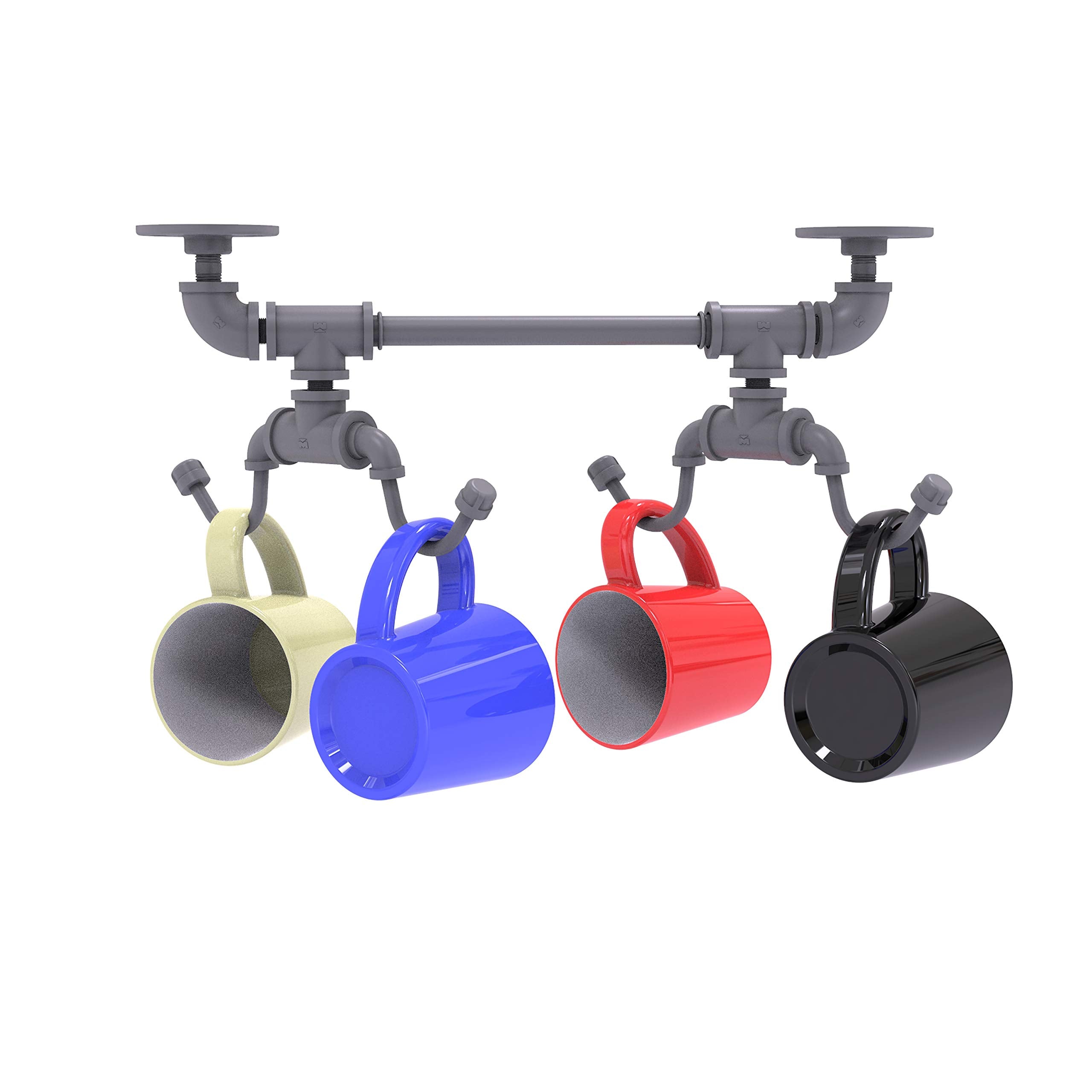 Pipeline Collection Under Cabinet 4 Coffee Mug Rack - Matte Gray