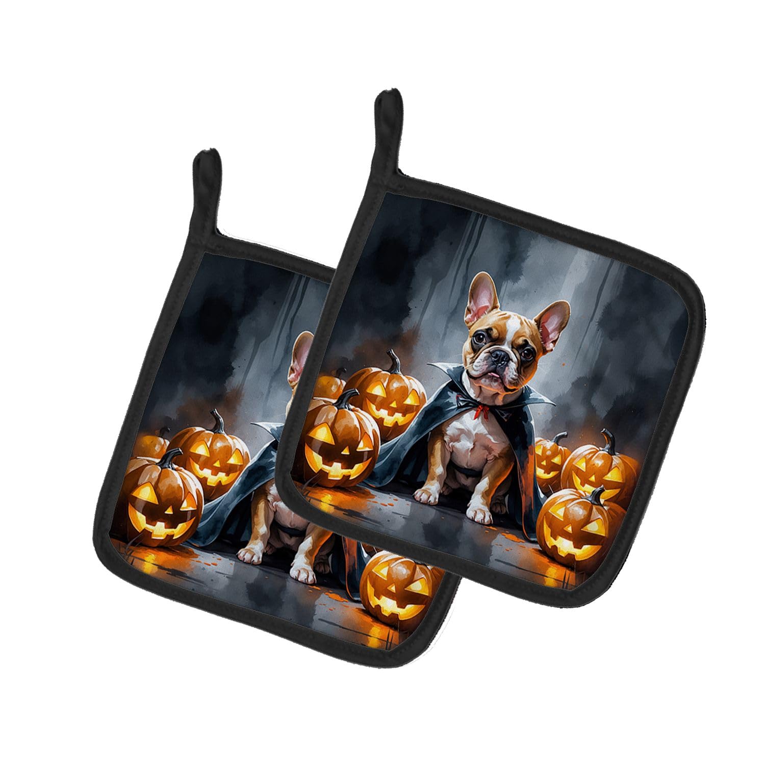Carolines Treasures French Bulldog Puppy Halloween Pair of Pot Holders Kitchen Heat Resistant Pot Holders Sets Oven Hot Pads for Cooking Baking BBQ, 7 1/2 x 7 1/2