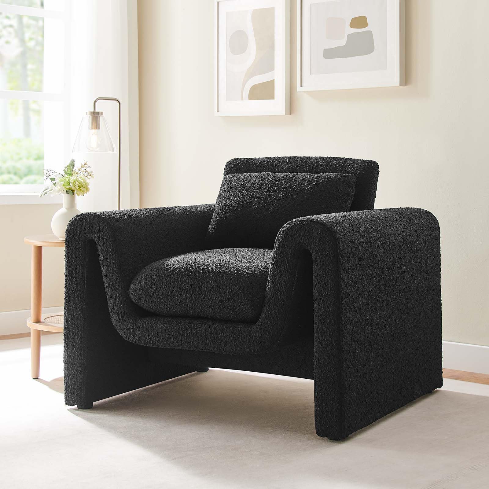Modway Eei-6575-Blk Waverly Boucle Upholstered Armchair, Black