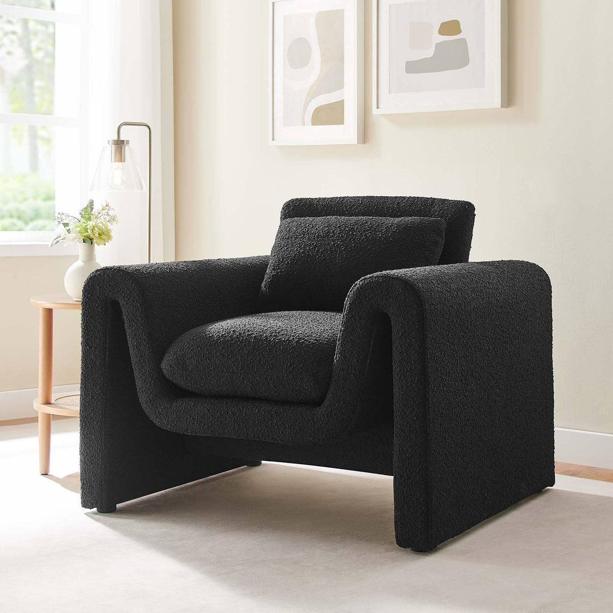 Modway Eei-6575-Blk Waverly Boucle Upholstered Armchair, Black
