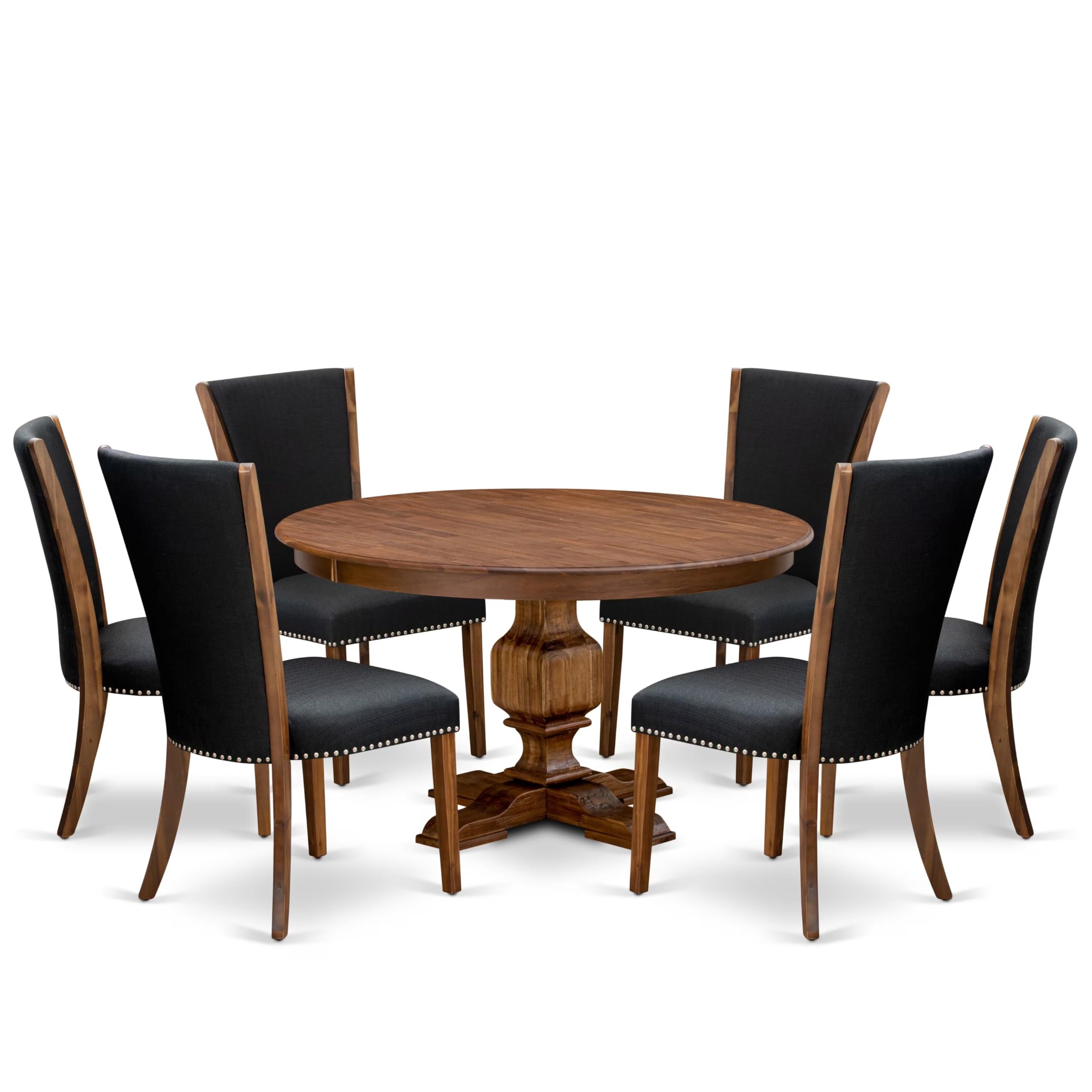 7 Piece Kitchen Table Set Consists Of 54 Round Table In Black Color
