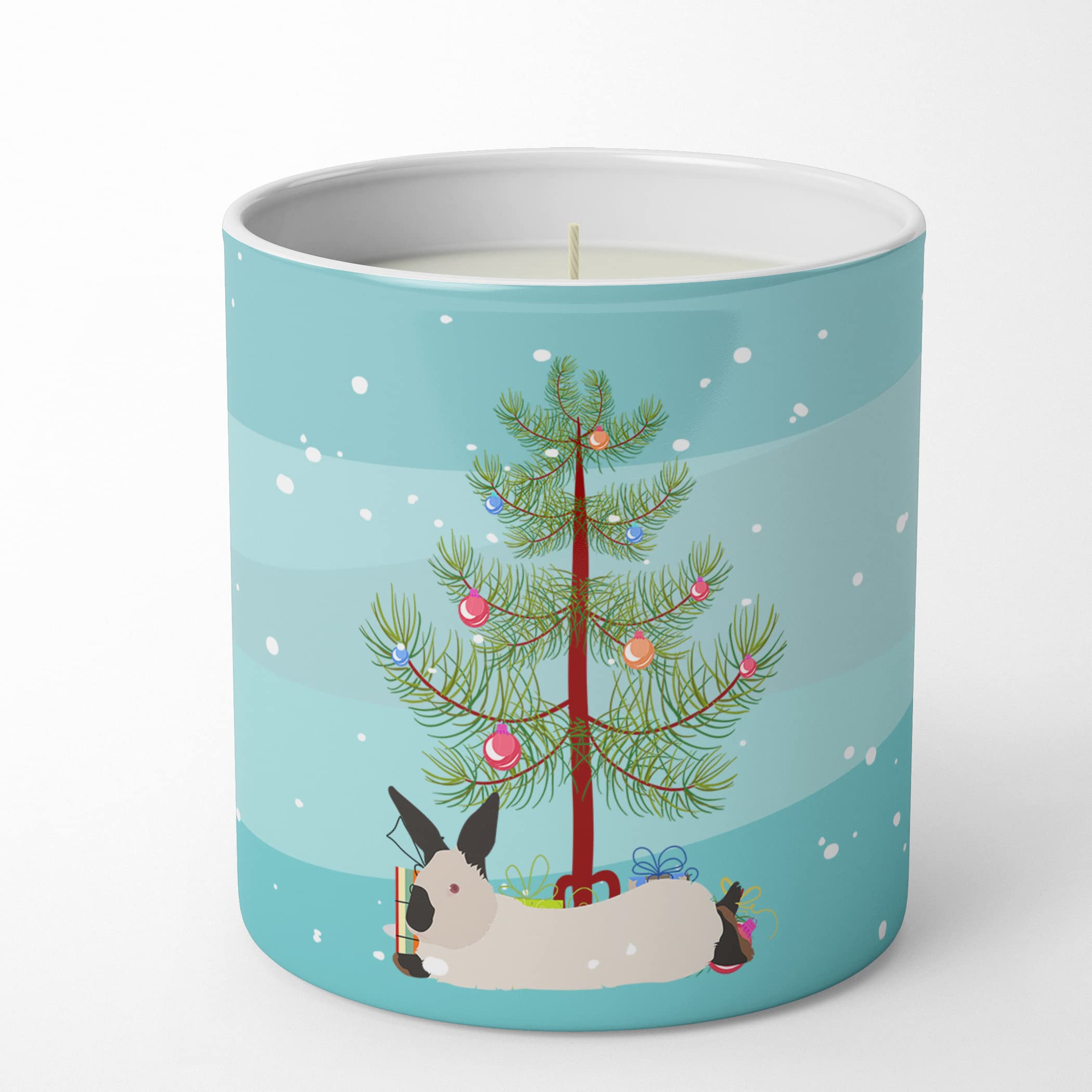 Carolines Treasures BB9334CDL California White Rabbit Christmas 10 oz Decorative Soy Candle, Teal Nature Soy Wax Essential Oil Home Decor Ideal for Bedroom Kitchen Bath Office Gift, 10 oz