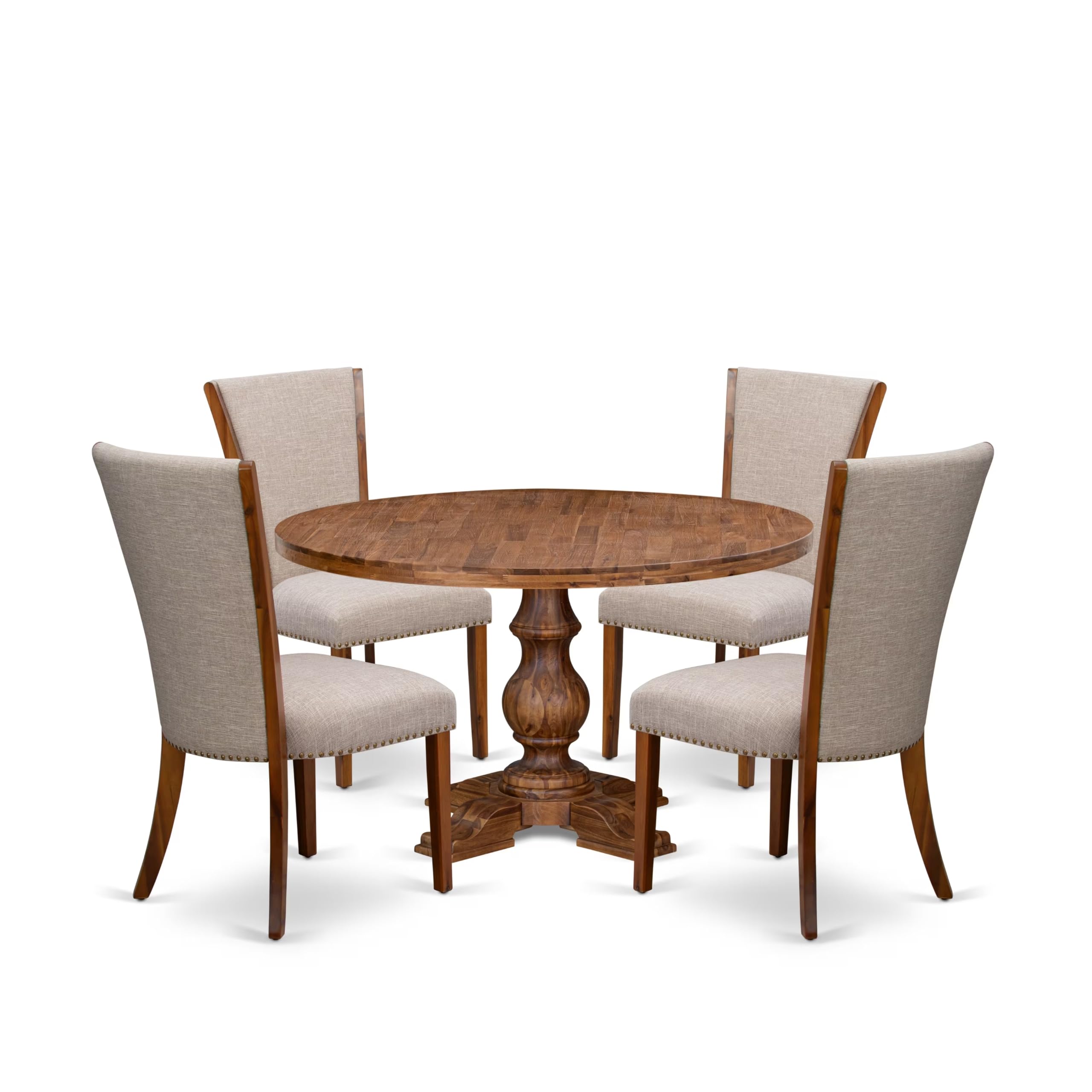 5 Piece Dining Table Set Contains 54 Round Table In Light Tan Color