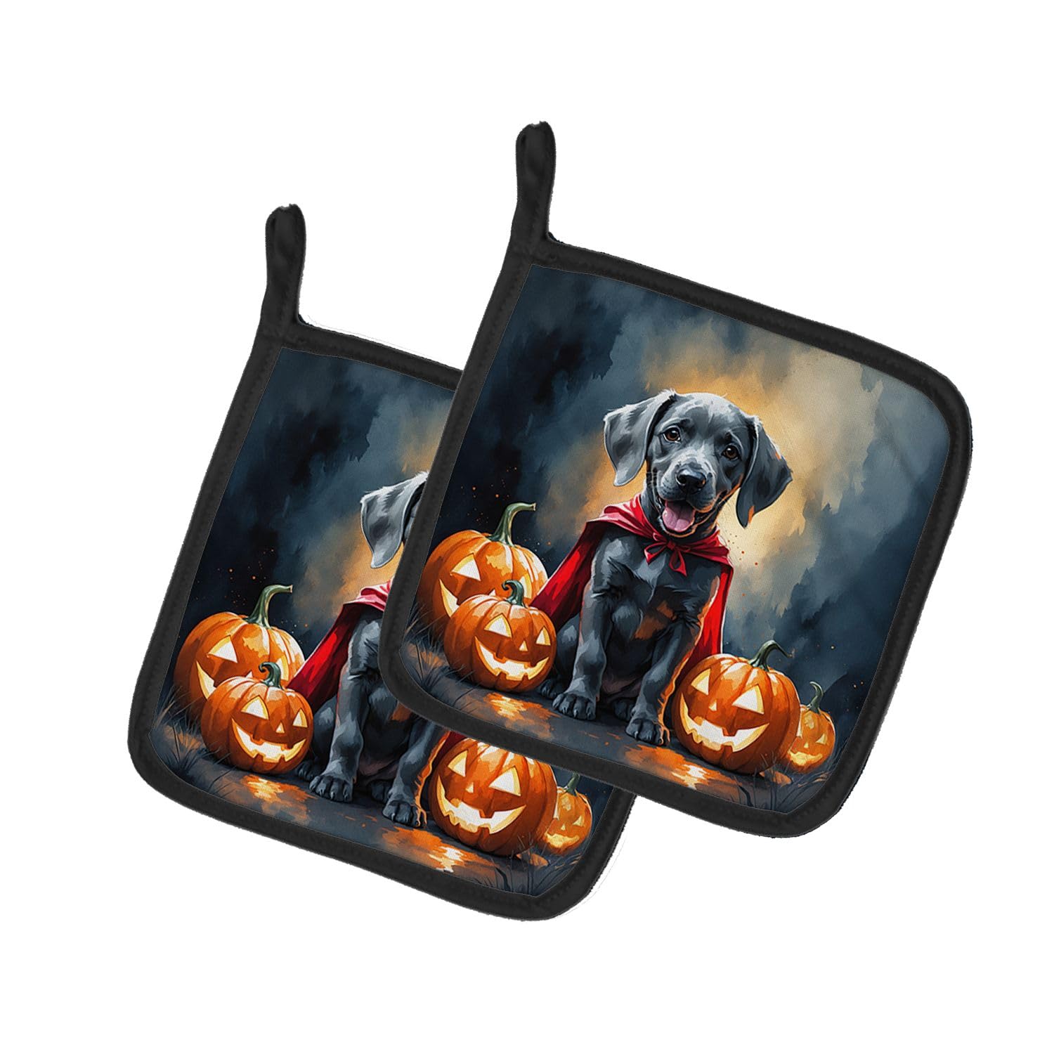 Carolines Treasures Weimaraner Puppy Halloween Pair of Pot Holders Kitchen Heat Resistant Pot Holders Sets Oven Hot Pads for Cooking Baking BBQ, 7 1/2 x 7 1/2
