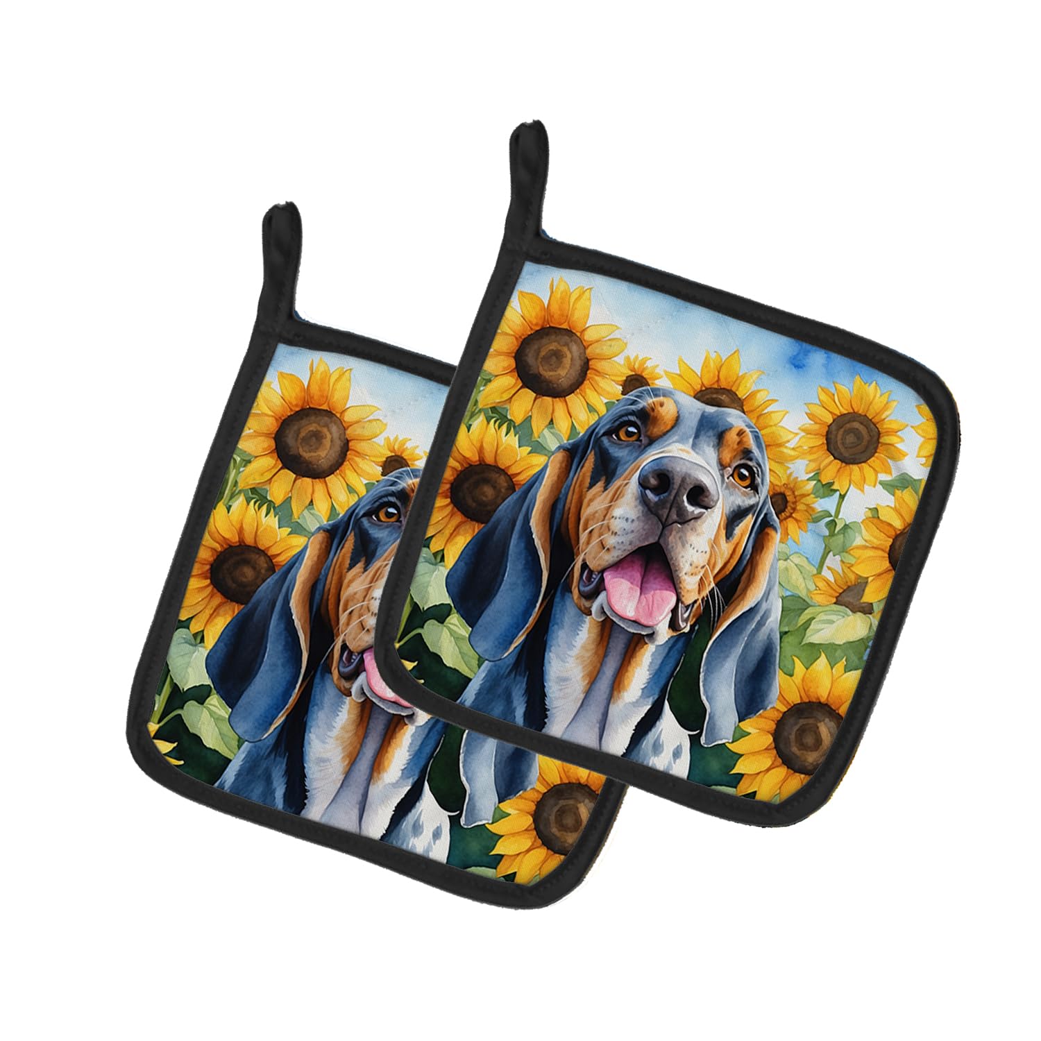 American English Coonhound in Sunflowers Pair of Pot Holders