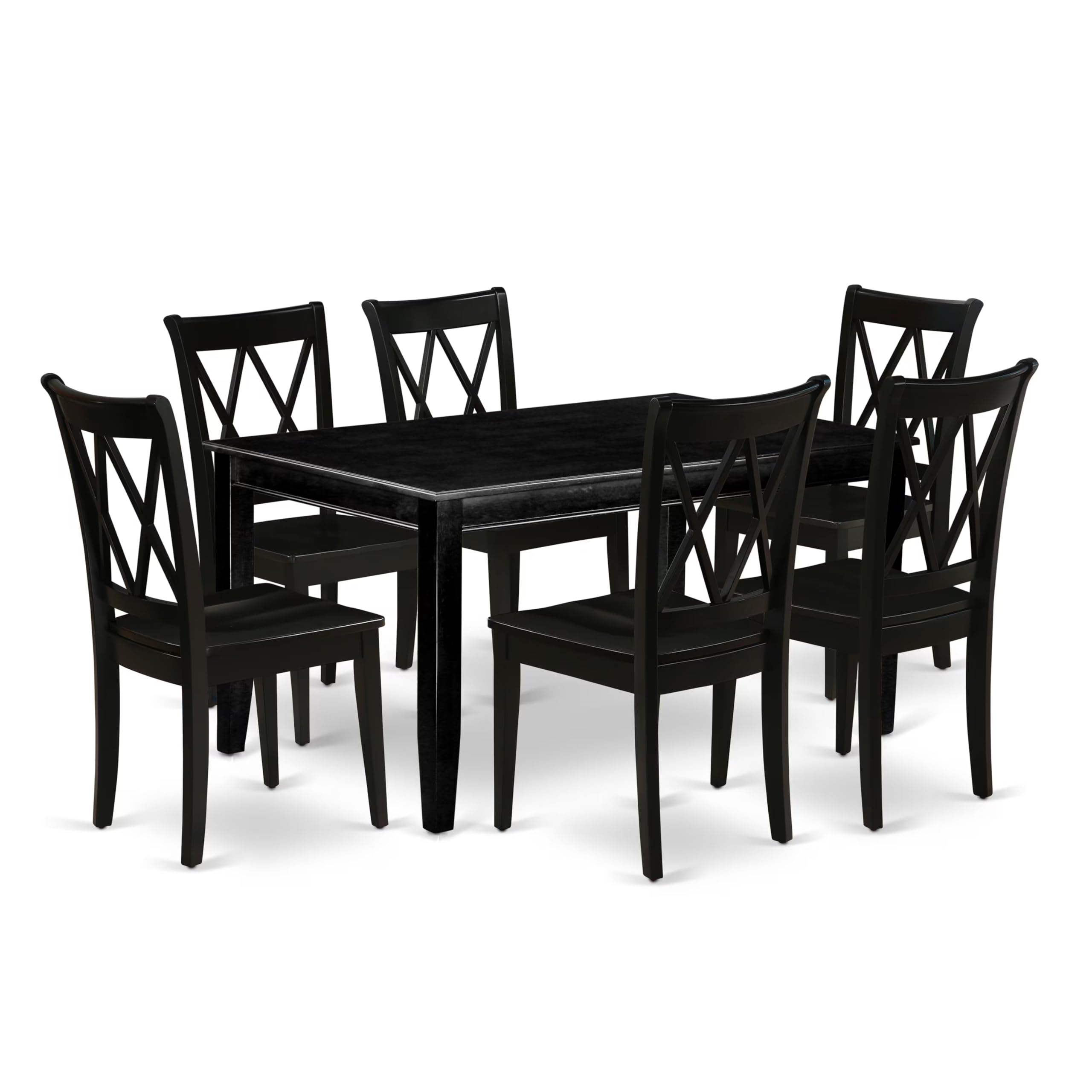 DUCL7-BLK-W 7Pc Rectangular 60 Inch Kitchen Table And Six Wood Seat Dining Chairs