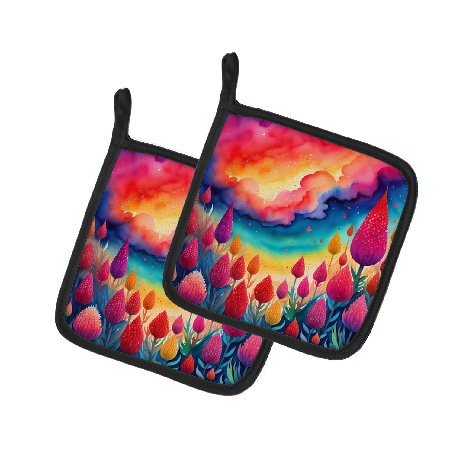 Colorful Celosia Pair of Pot Holders