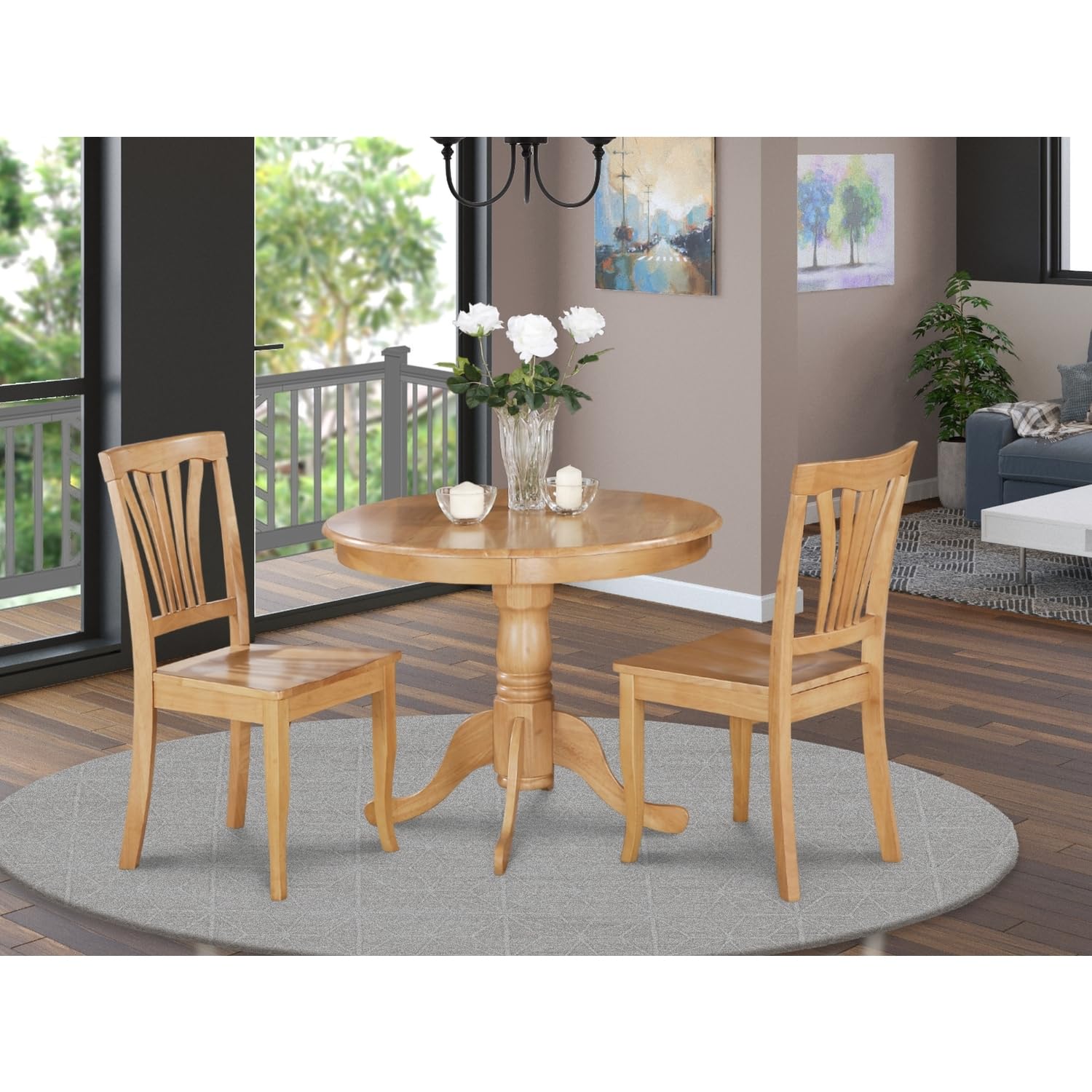 ANAV3-OAK-W 3 Pc Kitchen Table-small Table and 2 Kitchen Chairs