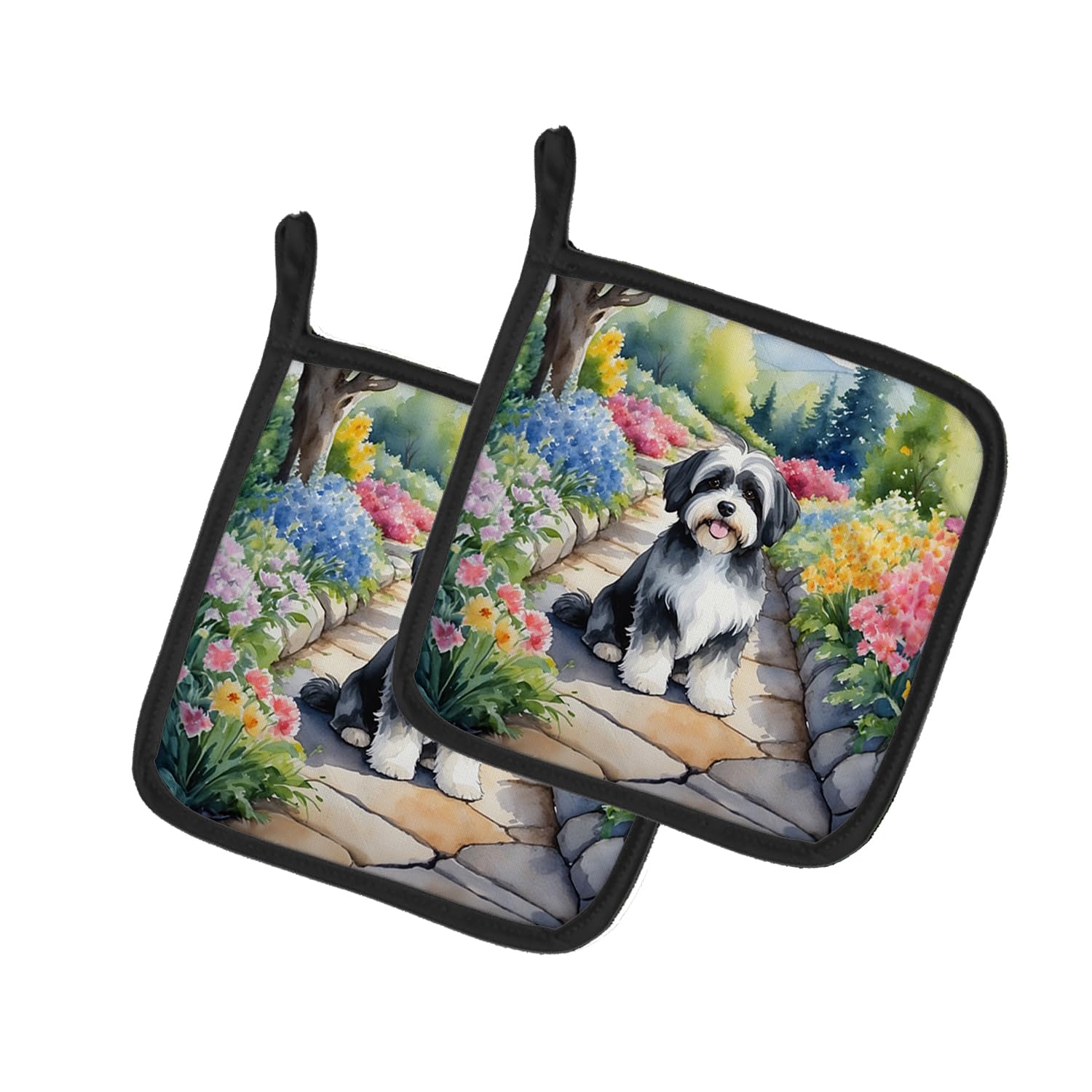 Havanese Spring Path Pair of Pot Holders