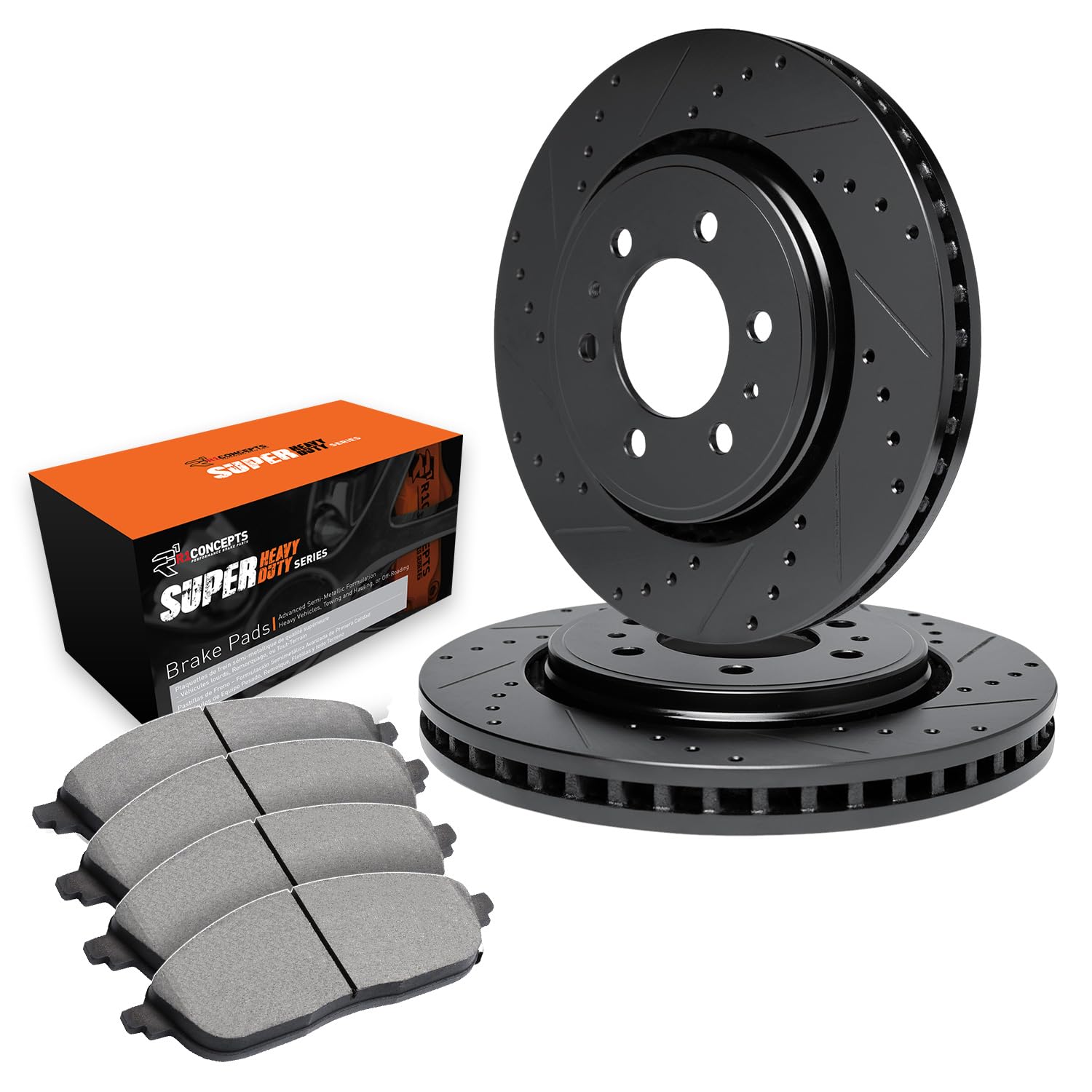 R1 Concepts Drilled and Slotted Black Disc Brake Rotor Set with Super Duty Pads WHXN1-40129