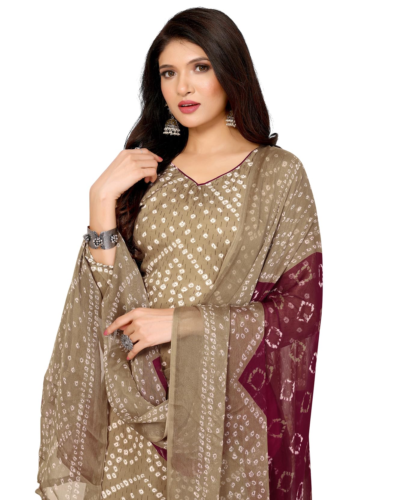 Yashika Women's Printed Dress Material - Unstitched Crepe Fabric Kurti, Pants & Dupatta Set (AZ-YS-P4-HIRAL BANDHANI)
