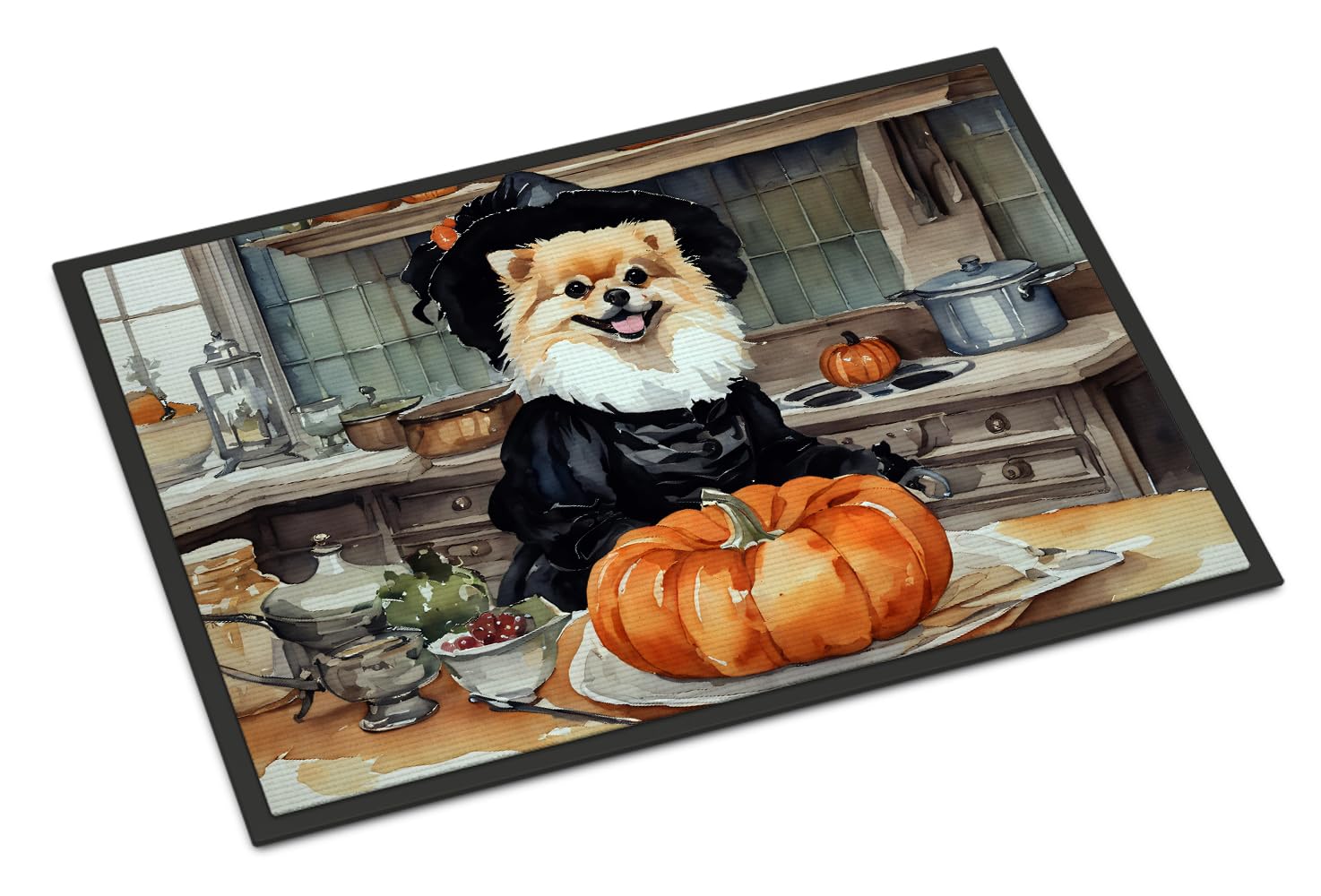 Carolines Treasures DAC1799JMAT Pomeranian Fall Kitchen Pumpkins Indoor or Outdoor Mat 24x36 Front Door Mat Indoor Outdoor Rugs for Entryway, Non Slip Washable Low Pile