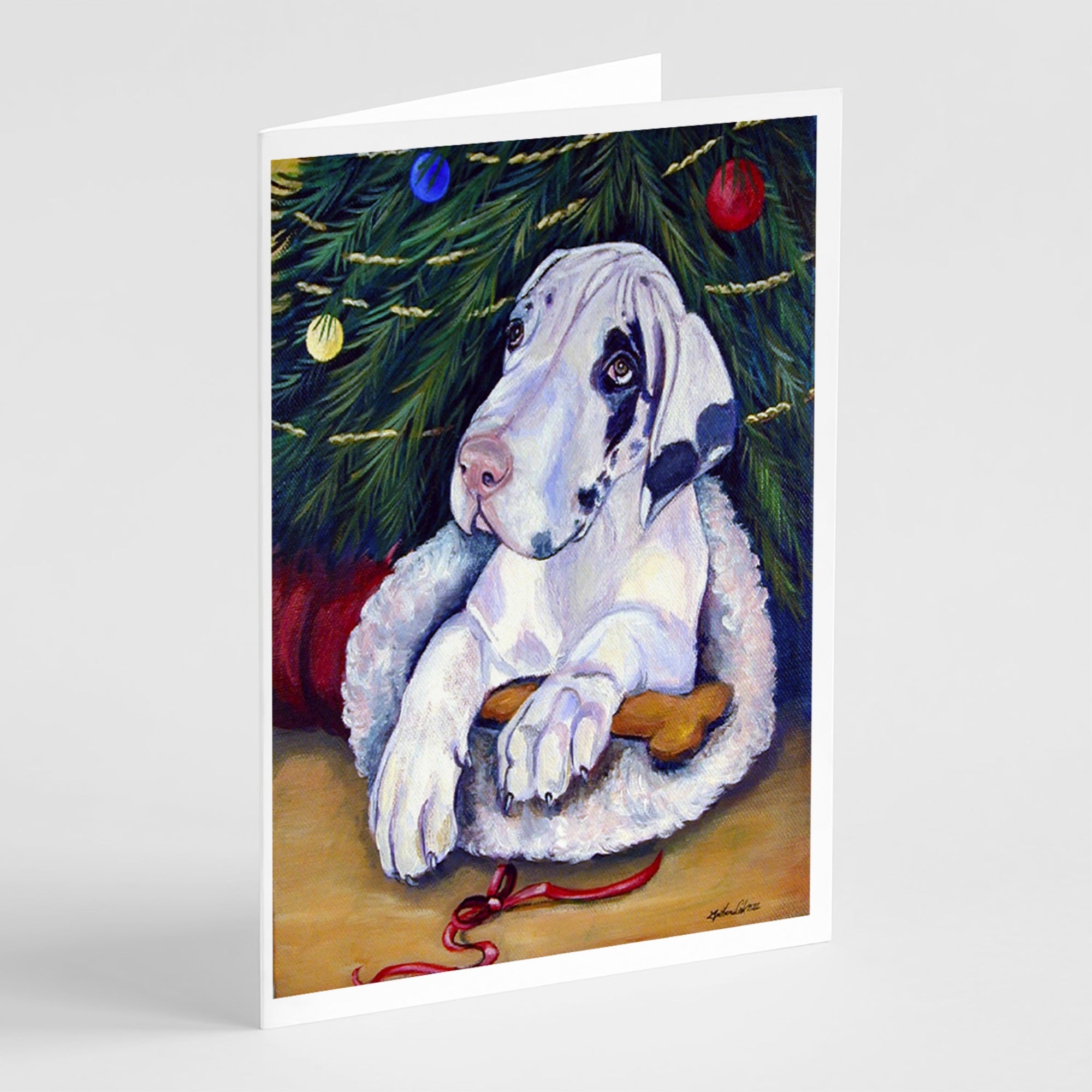 Christmas Tree With Harlequin Great Dane  Greeting Cards And Envelopes Pack Of 8