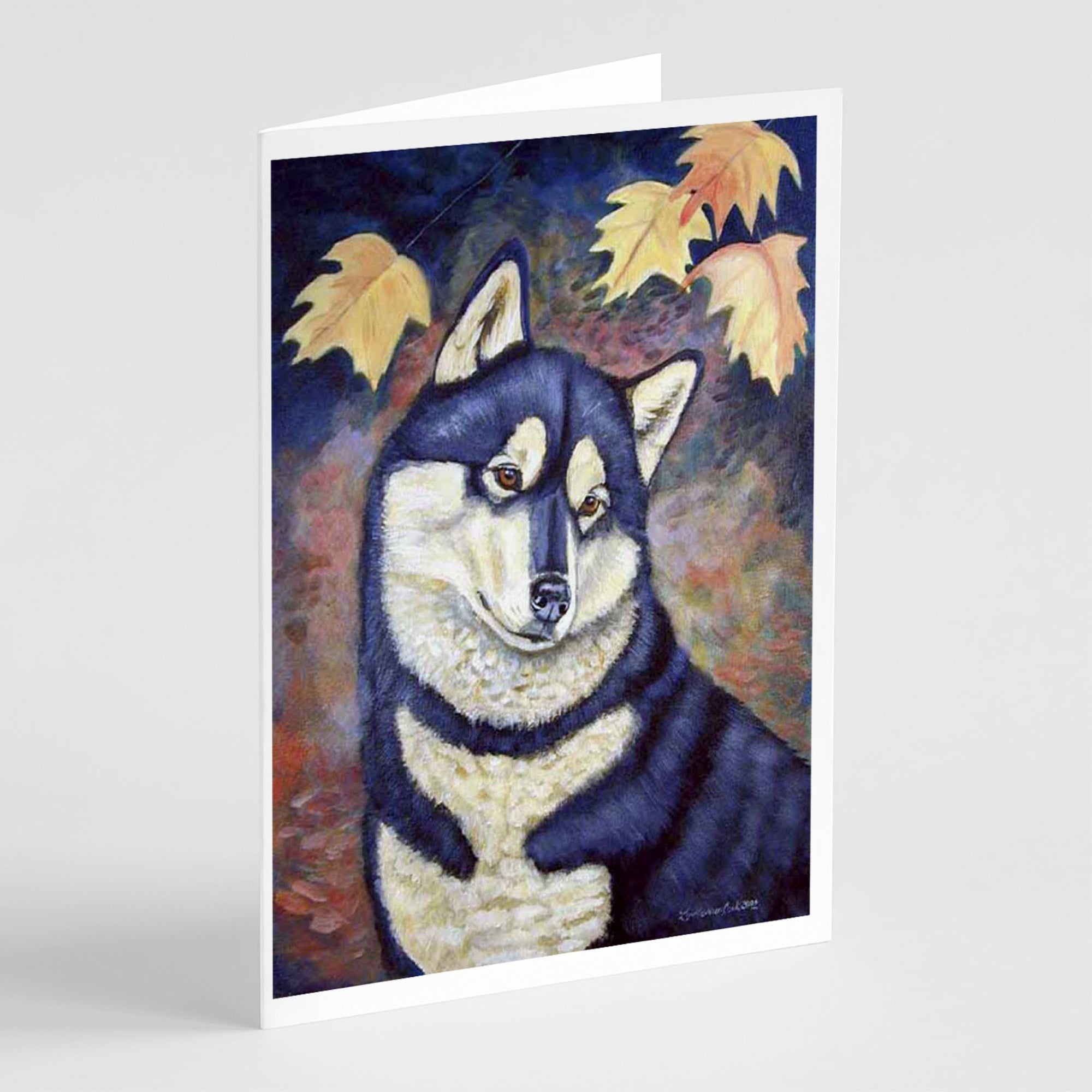 Fall Leaves Siberian Husky  Greeting Cards And Envelopes Pack Of 8