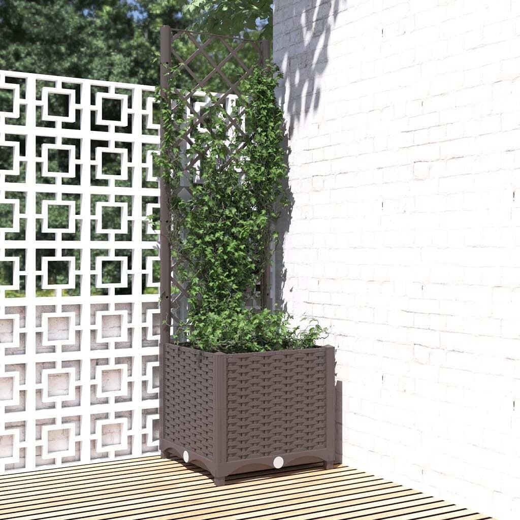 vidaXL Garden Planter with Trellis Brown 15.7x15.7"x53.5" PP"