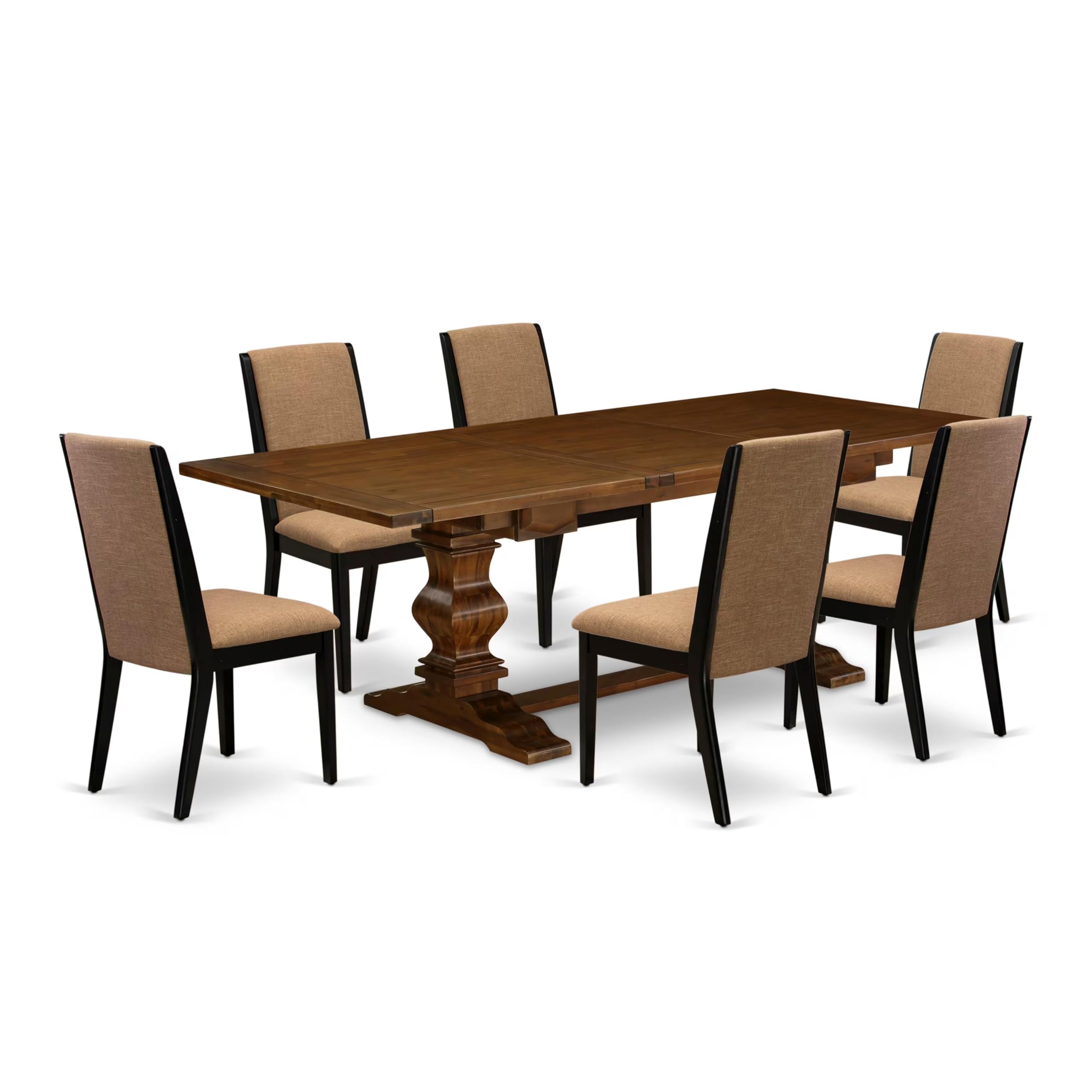 7-Pc kitchen table set with Chairs Legs and Light Sable Linen Fabric