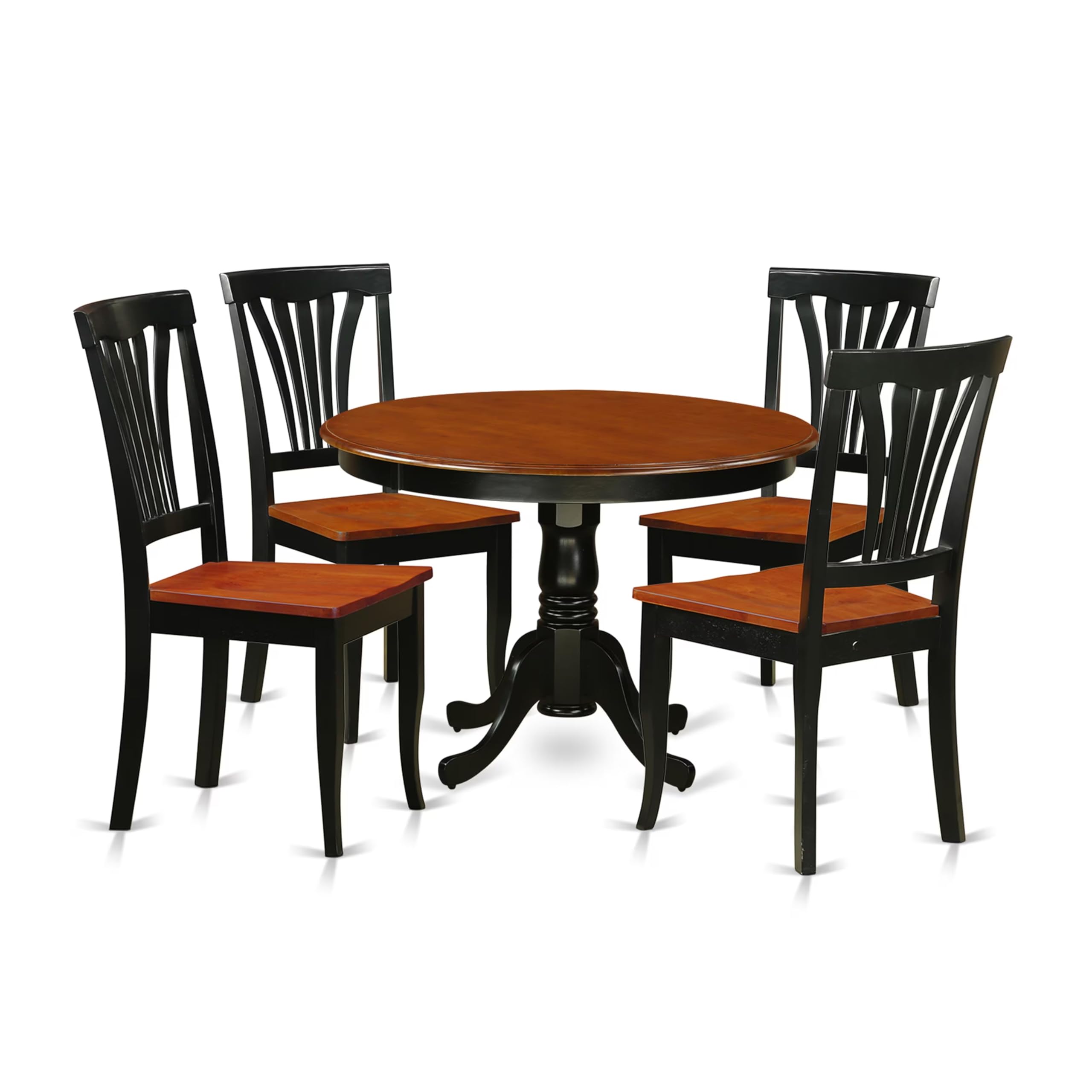 Table Set with Round Dinette Table and 4 dining Chairs in Black and Cherry (5 pcs)