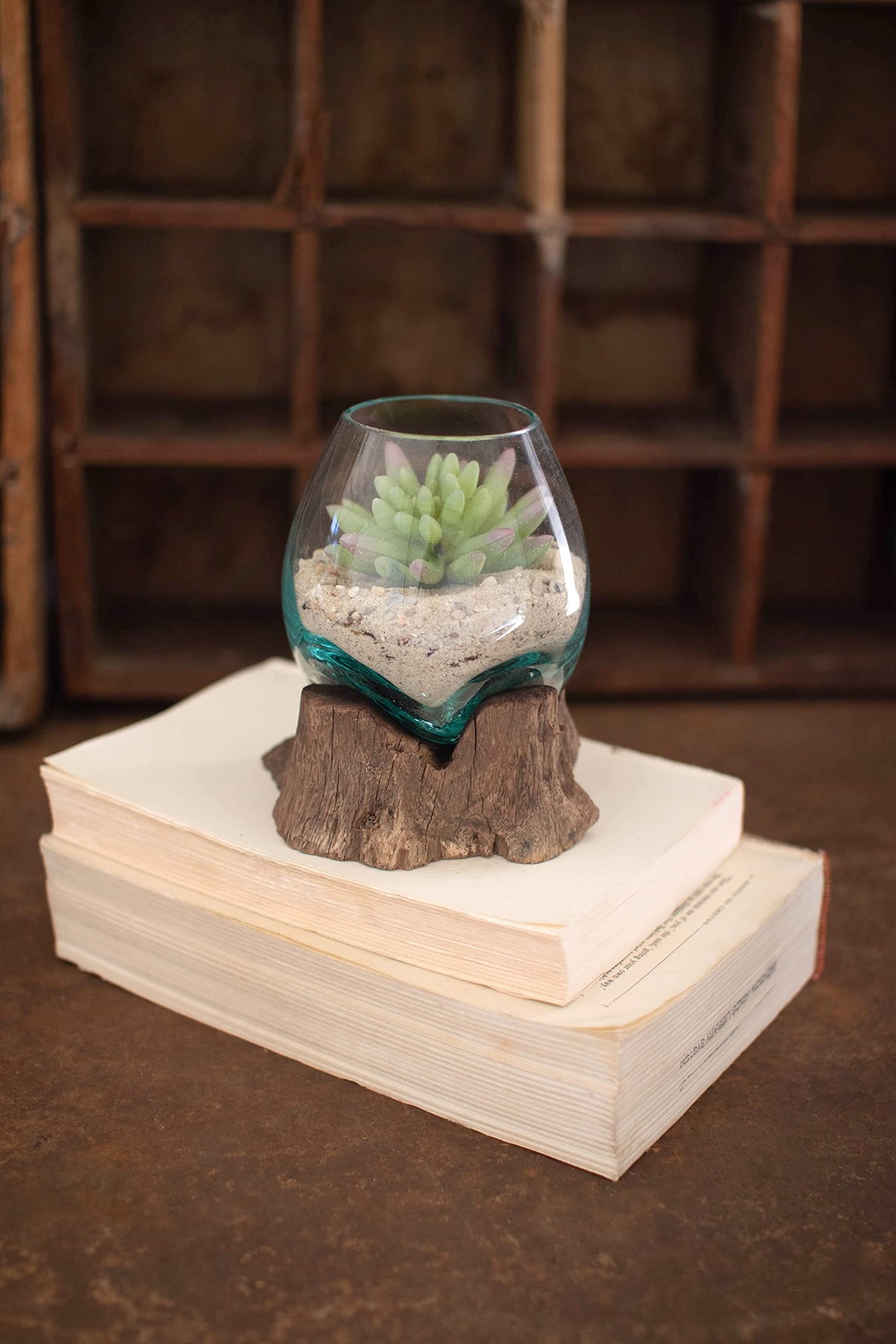 Kalalou Dwa1004 Blown Glass Bowl On Driftwood Base - Small