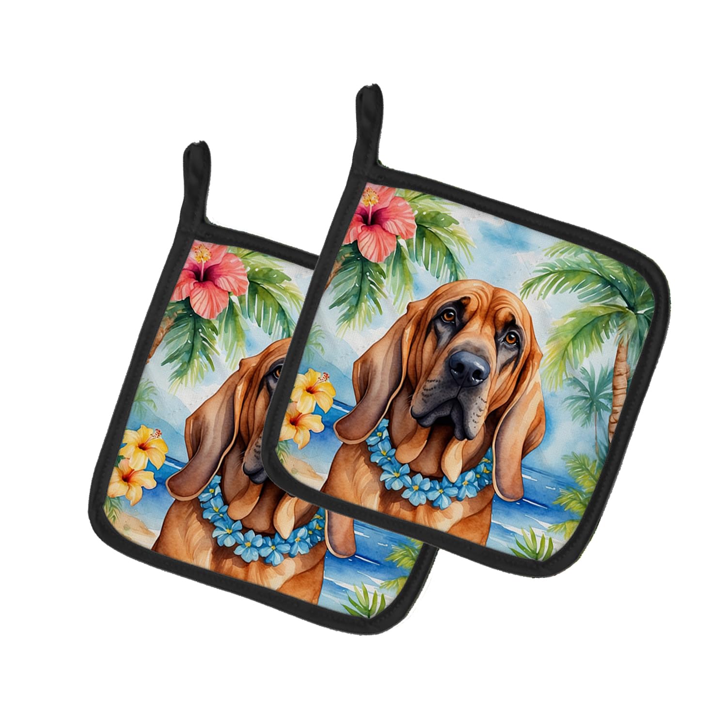 Bloodhound Luau Pair of Pot Holders