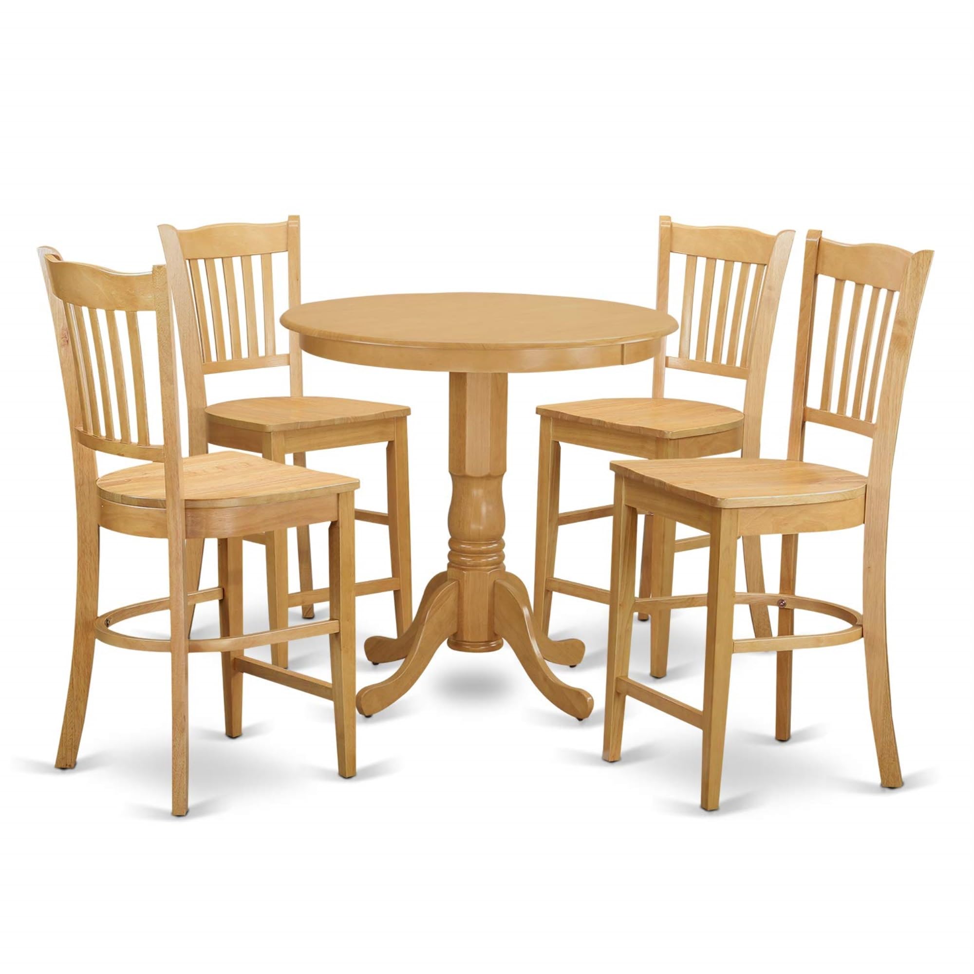 Casafoyer JAGR5-OAK-W 5 Piece Counter Height Dining Table Set Includes a Round Kitchen Table with Pedestal and 4 Dining Chairs, 36x36 Inch, Oak