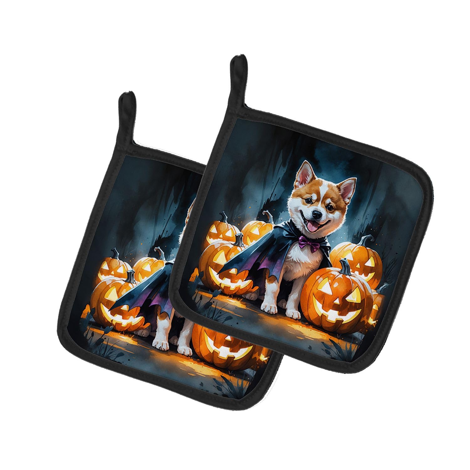 Carolines Treasures Akita Puppy Halloween Pair of Pot Holders Kitchen Heat Resistant Pot Holders Sets Oven Hot Pads for Cooking Baking BBQ, 7 1/2 x 7 1/2