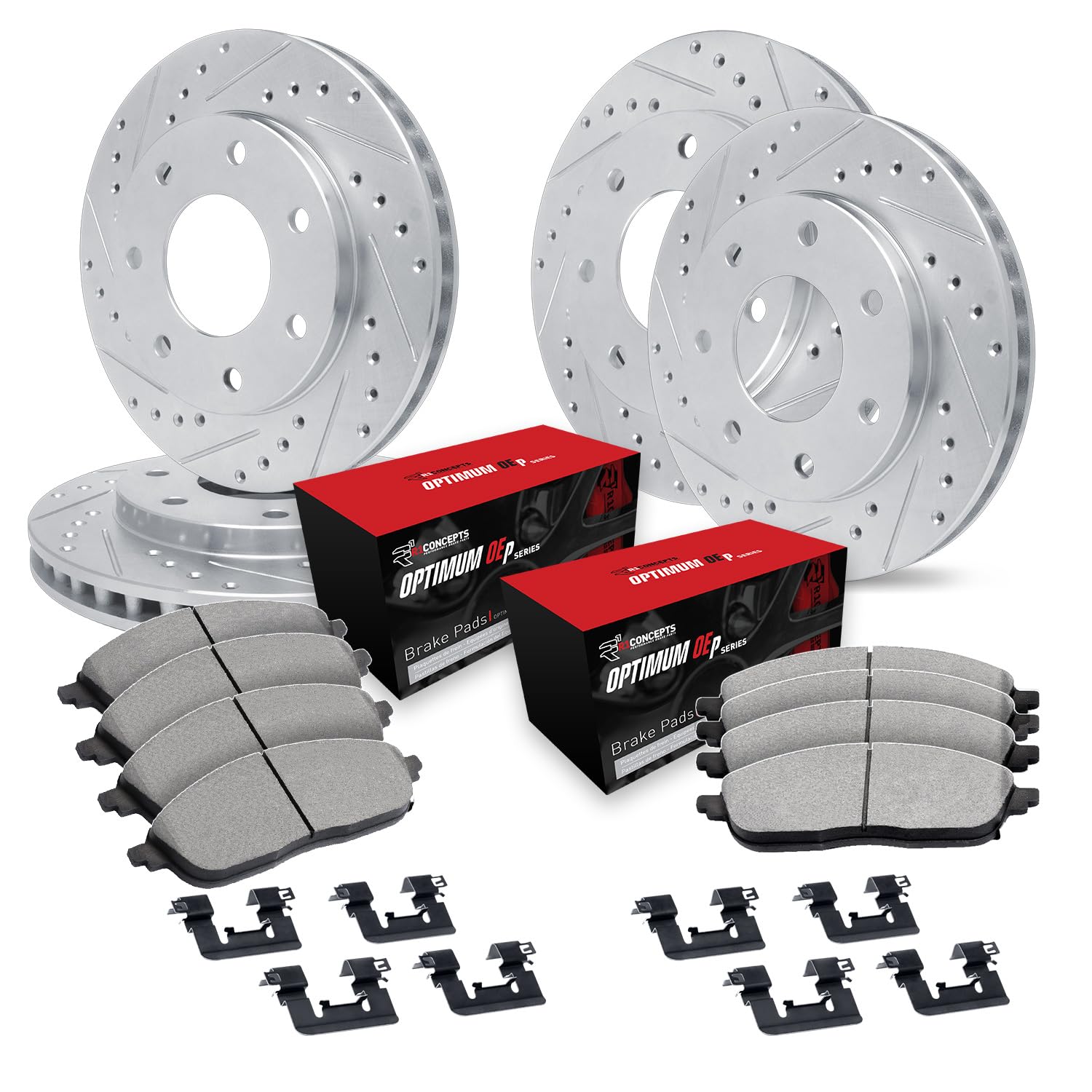 R1 Concepts Drilled and Slotted Silver Disc Brake Rotor Set with Optimum Oe Pads and Hardware WGUH2-54111