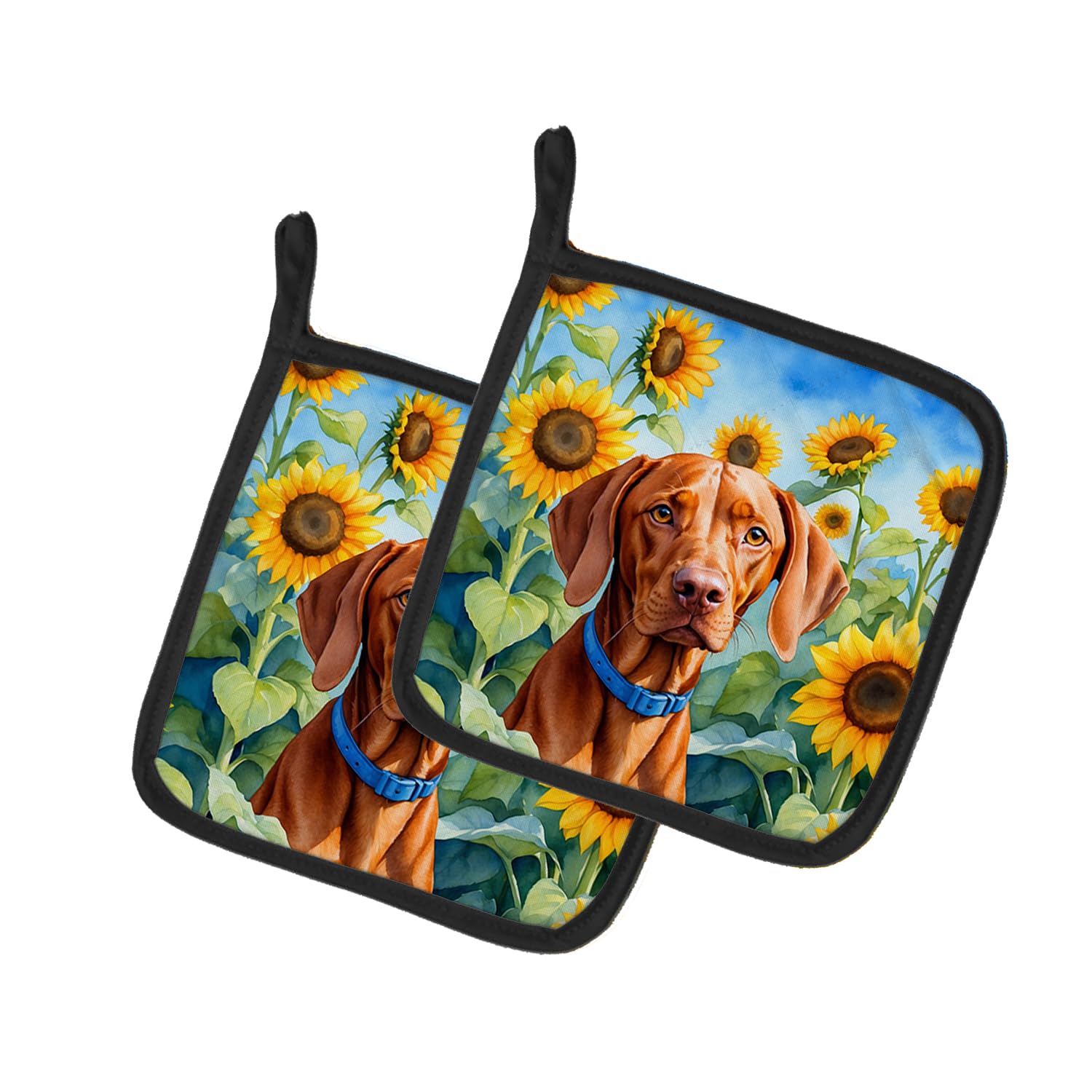 Vizsla in Sunflowers Pair of Pot Holders