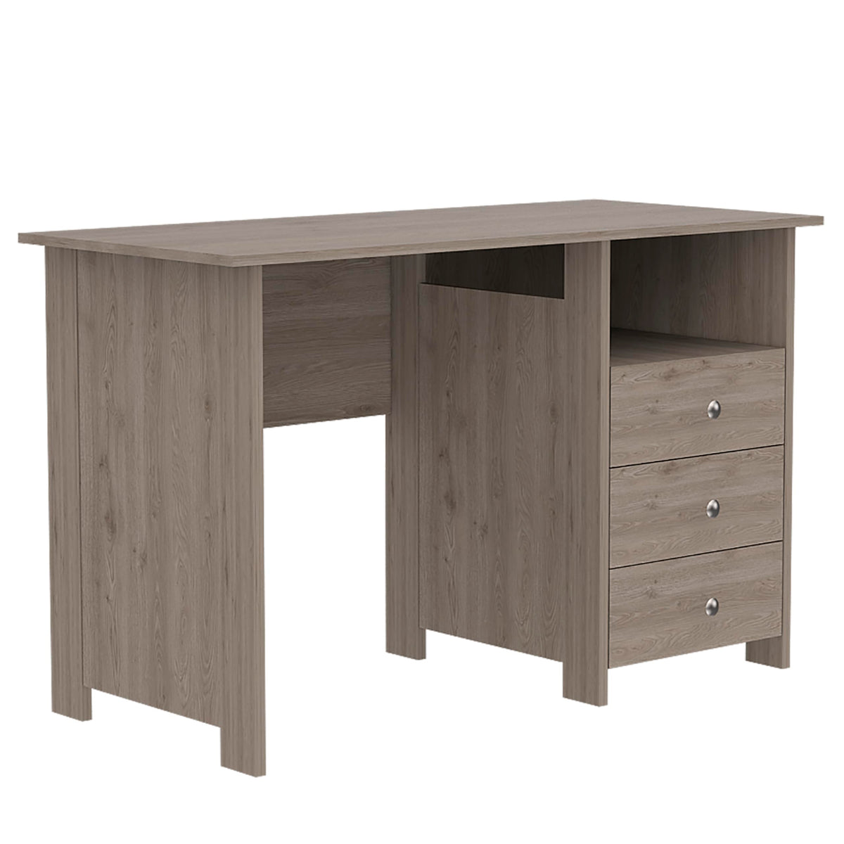 Tuhome Bianco Writing Computer Desk, Three Drawers, One Shelf -Light Gray