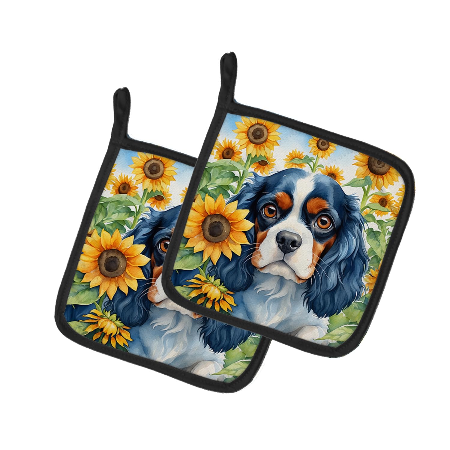 Cavalier Spaniel in Sunflowers Pair of Pot Holders