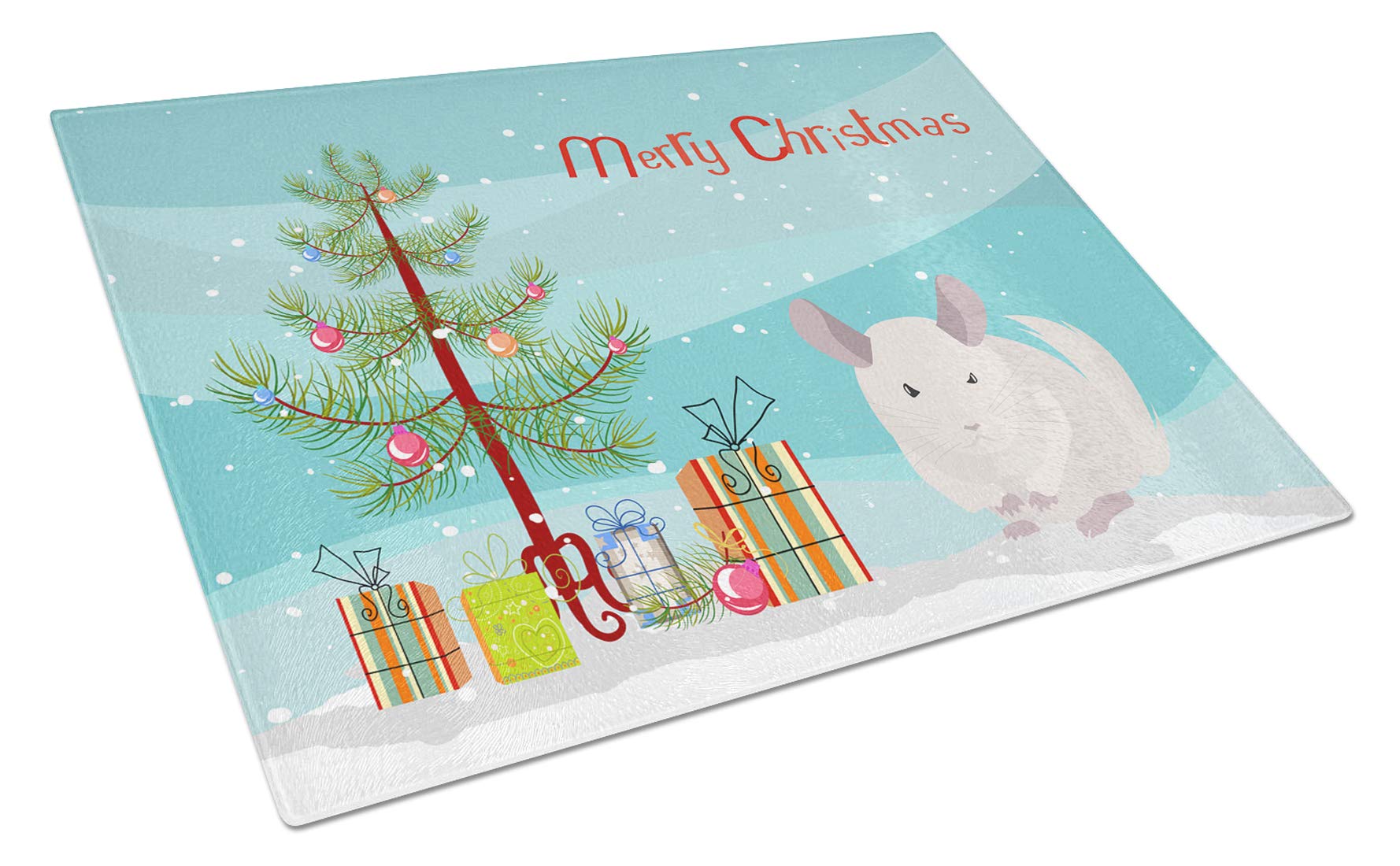 Carolines Treasures CK4437LCB White Dominant Chinchilla Merry Christmas Glass Cutting Board Large Decorative Tempered Glass Kitchen Cutting and Serving Board Large Size Chopping Board