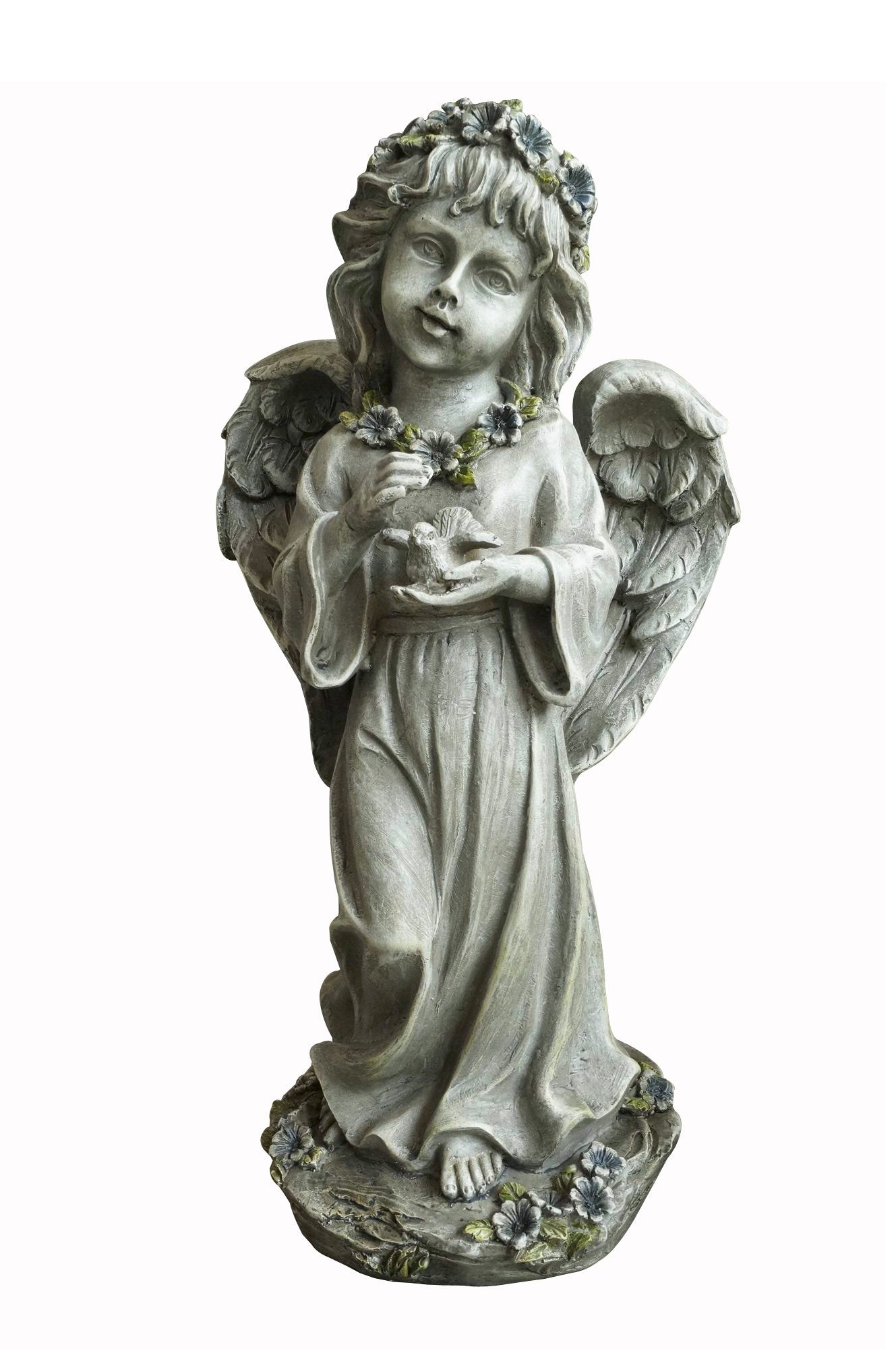 Hi-Line Gift Ltd 75583-GY Angel Child Standing Holding Bird