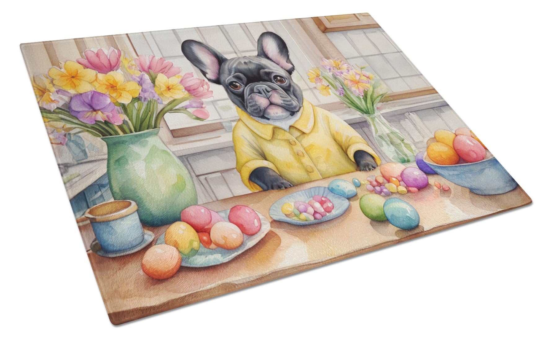 Carolines Treasures DAC6815LCB Decorating Easter French Bulldog Glass Cutting Board Decorative Tempered Glass Kitchen Cutting and Serving Board Large Size Chopping Board