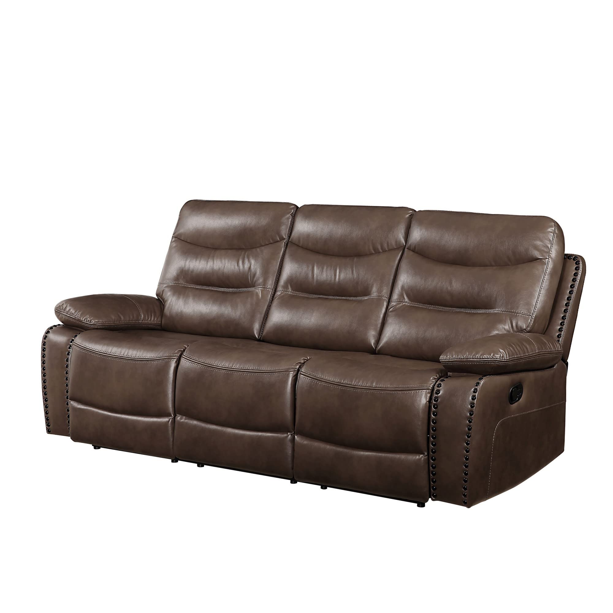 Motion Sofa with Leatherette Upholstery and Tufted Seat, Brown