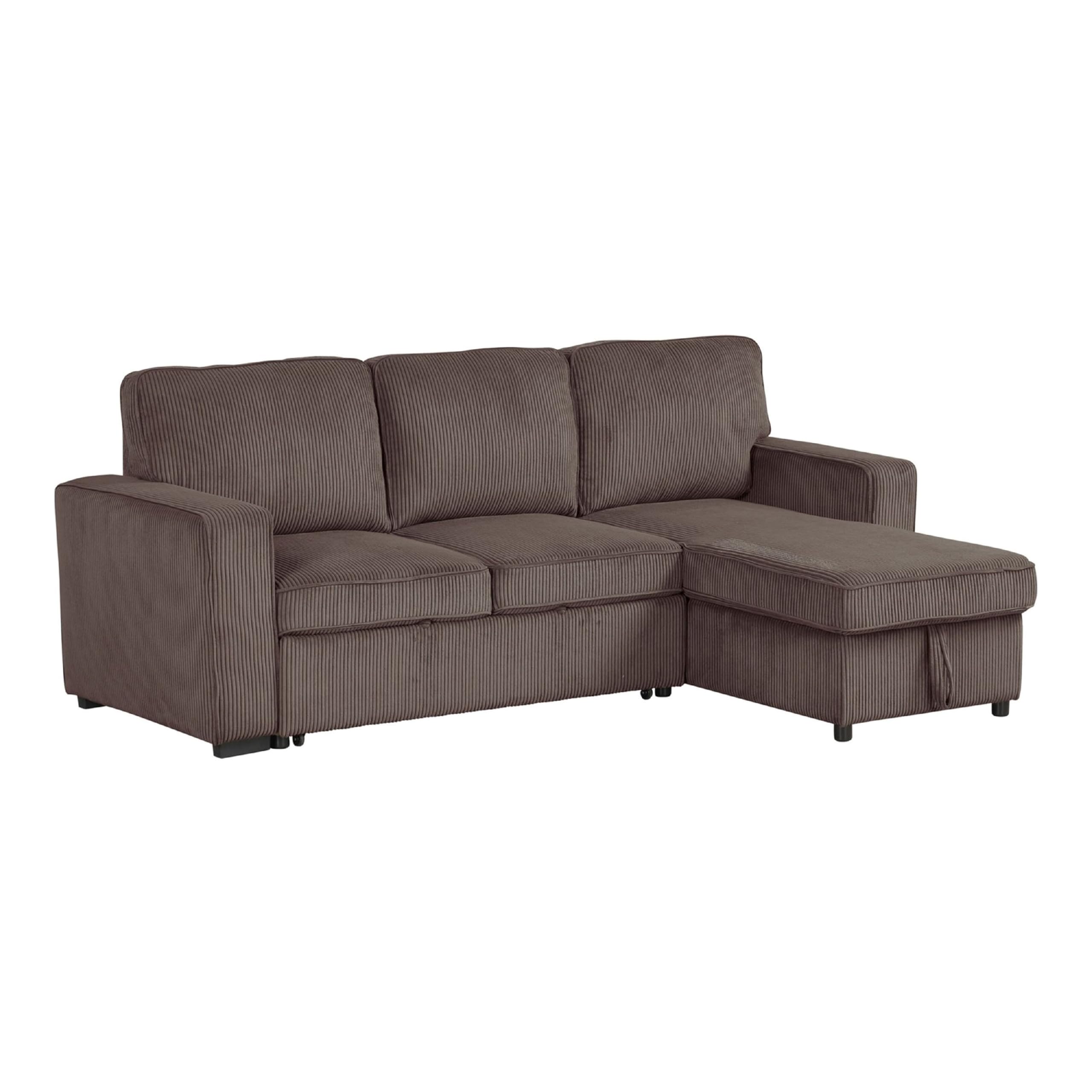 Seya Sleeper L Sectional Sofa, Storage Chaise, Brown Corduroy, 93 Inch