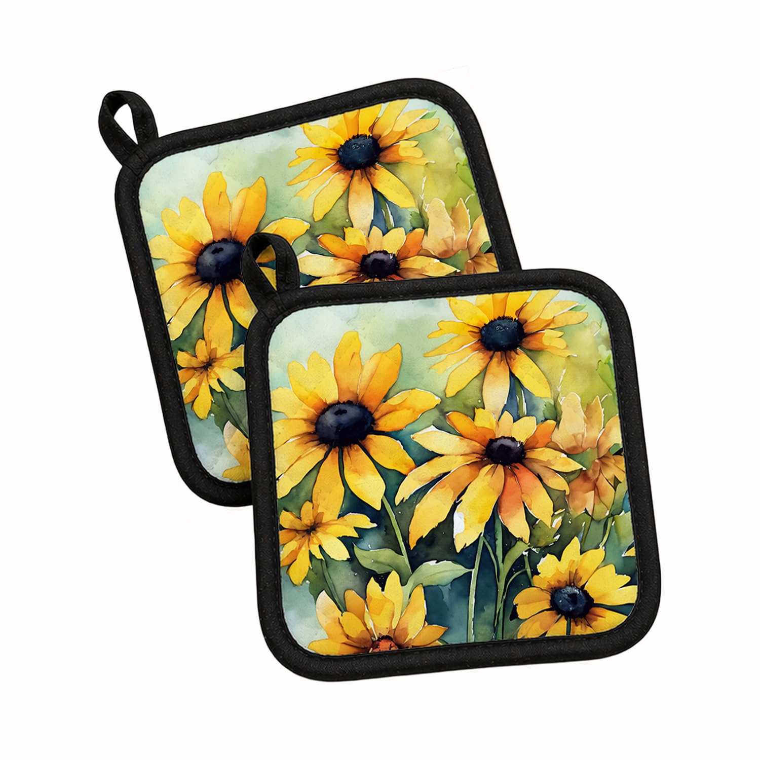 Carolines Treasures Maryland Black-Eyed Susans in Watercolor Pair of Pot Holders Kitchen Heat Resistant Pot Holders Sets Oven Hot Pads for Cooking Baking BBQ, 7 1/2 x 7 1/2