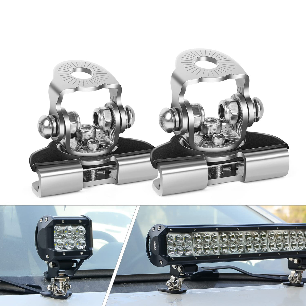 Led Light Bar Mounting Bracket, Nilight 2Pcs Universal Adjustable Pillar Hood Led Work Light Mount Bracket Clamp Holder For Off