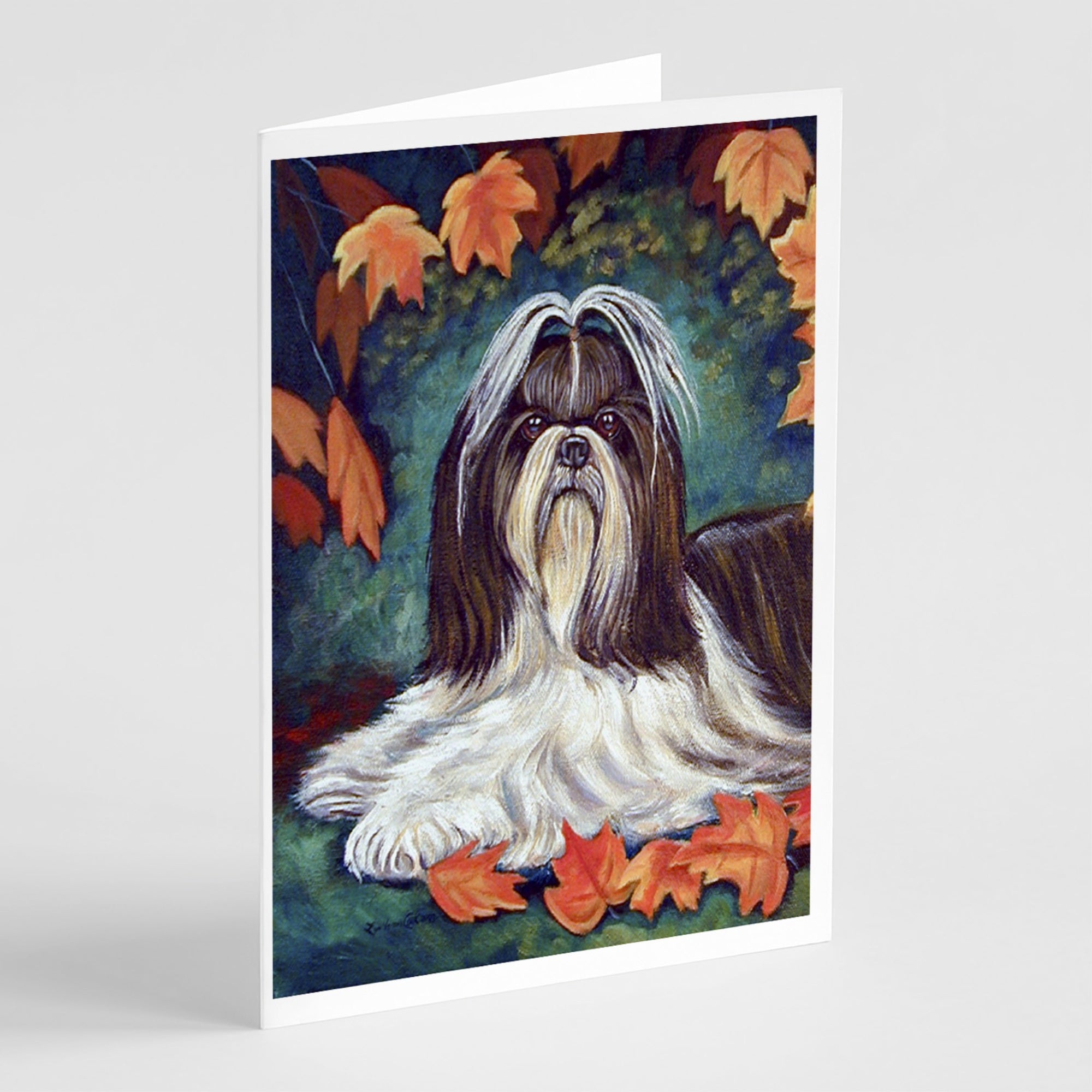 Autumn Leaves Shih Tzu  Greeting Cards And Envelopes Pack Of 8