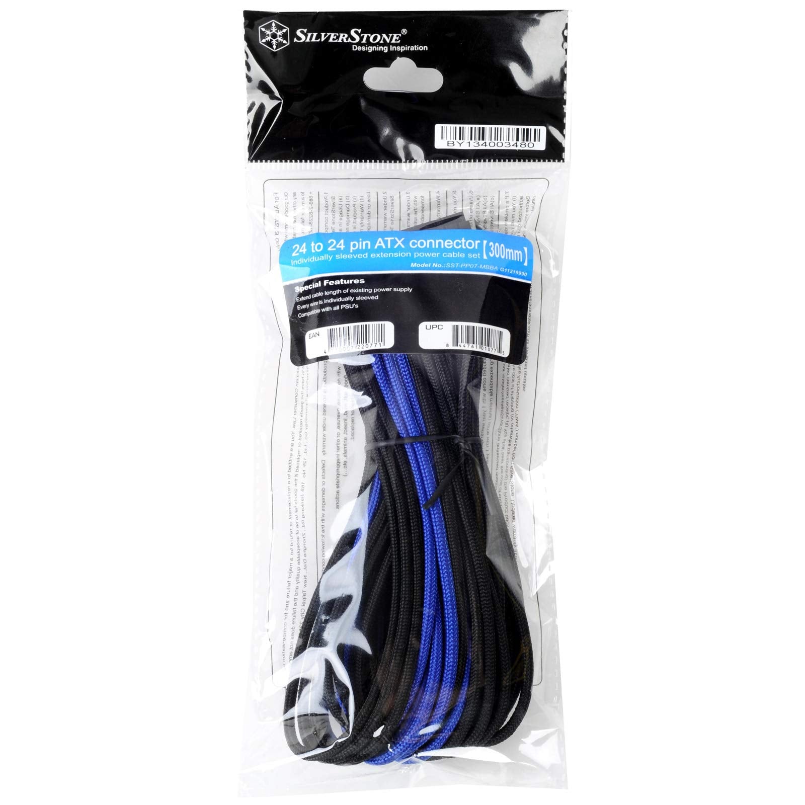 ATX 24pin to MB-24pin(300mm) Power Cable Extneder, Bicolor- Black & Blue