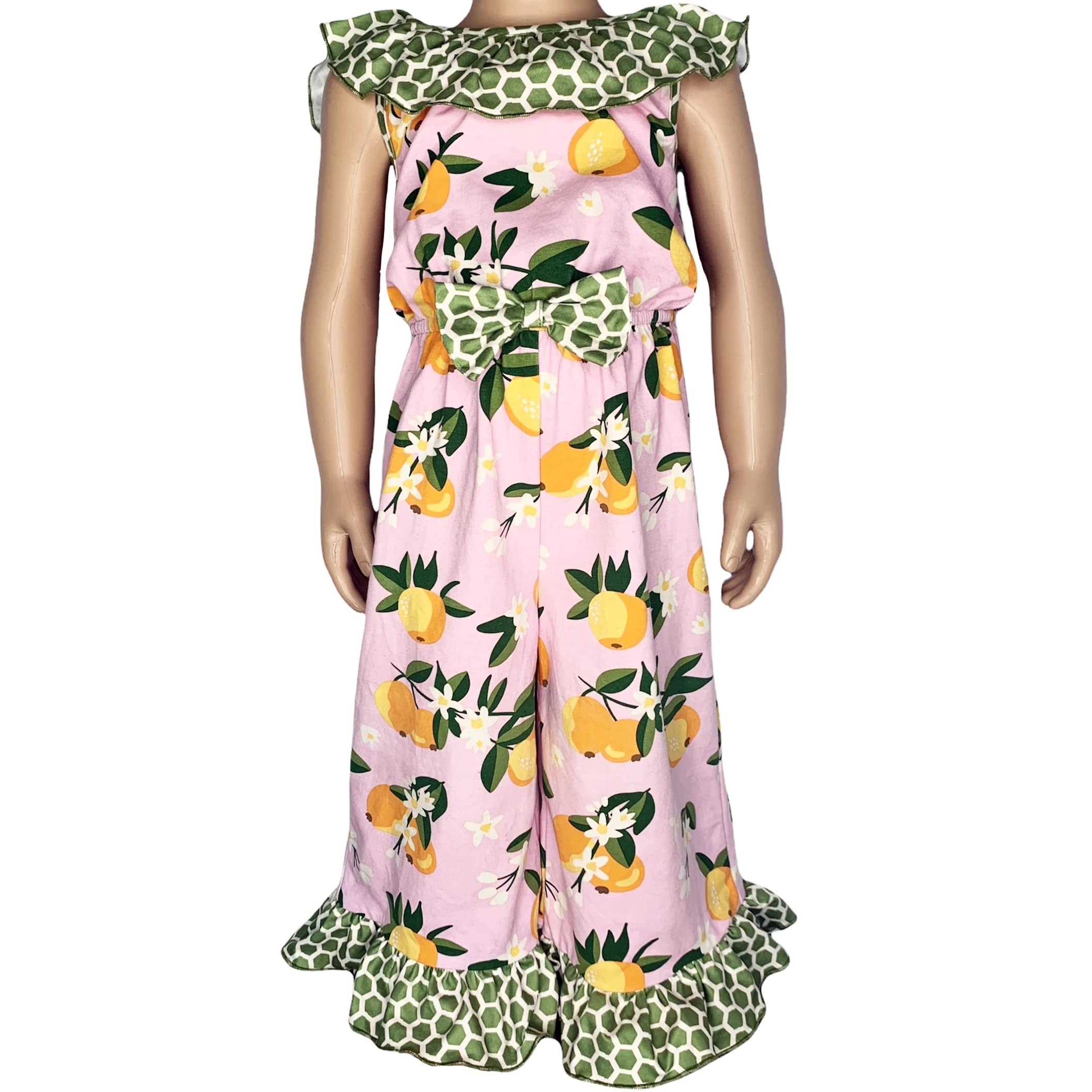 AnnLoren Big Little Girls Pretty as a Peach Capri Jumpsuit One Piece Outfit